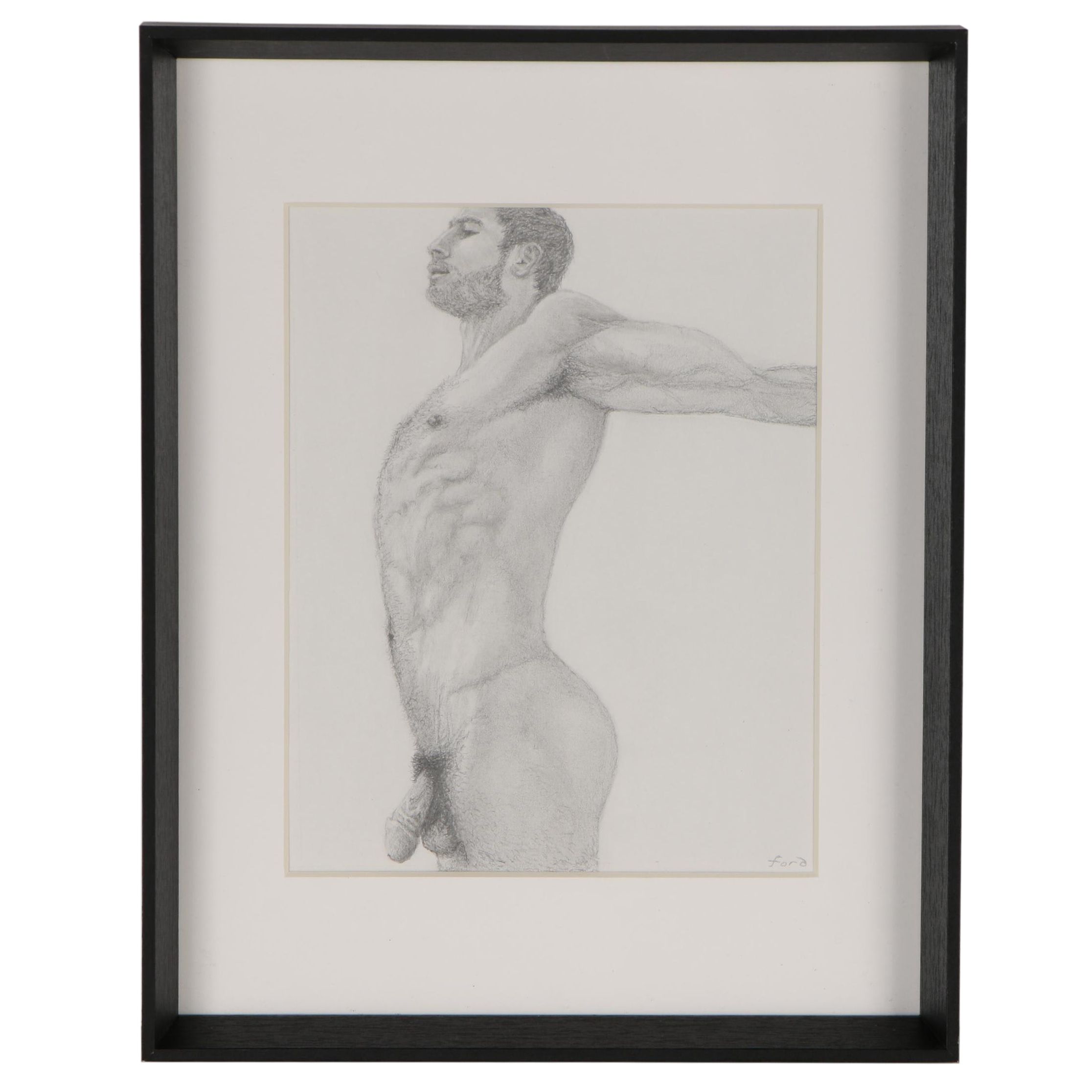 Kevin Ford Figural Graphite Drawing of Standing Male Nude