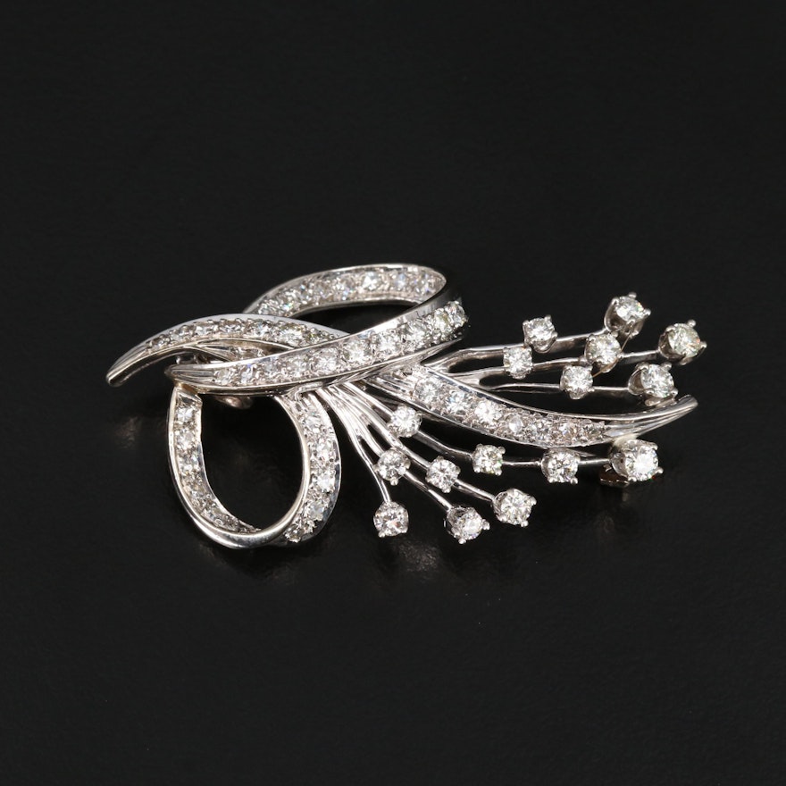 14K 2.50 CTW Diamond Spray Converter Brooch