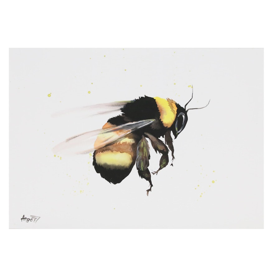 Anne Gorywine Watercolor Painting of Bee in Flight, 2020