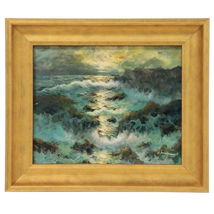 Seascape Oil Painting, Late 20th Century