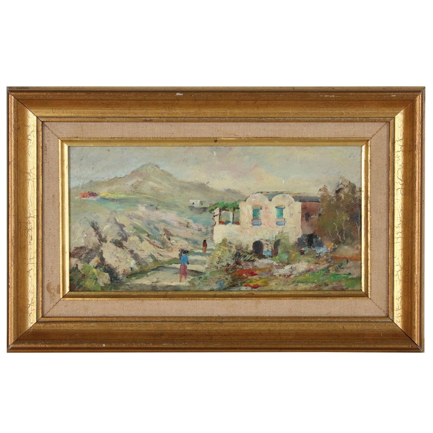 Oil Painting of Mountain Village Scene