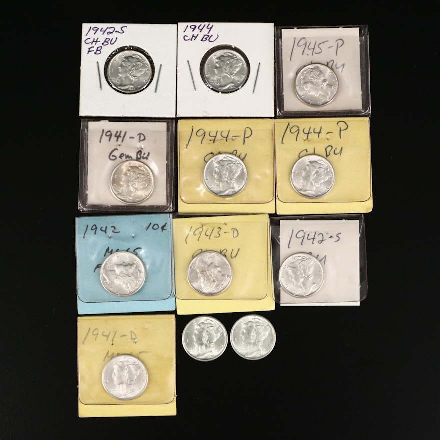 Twelve Mercury Silver Dimes