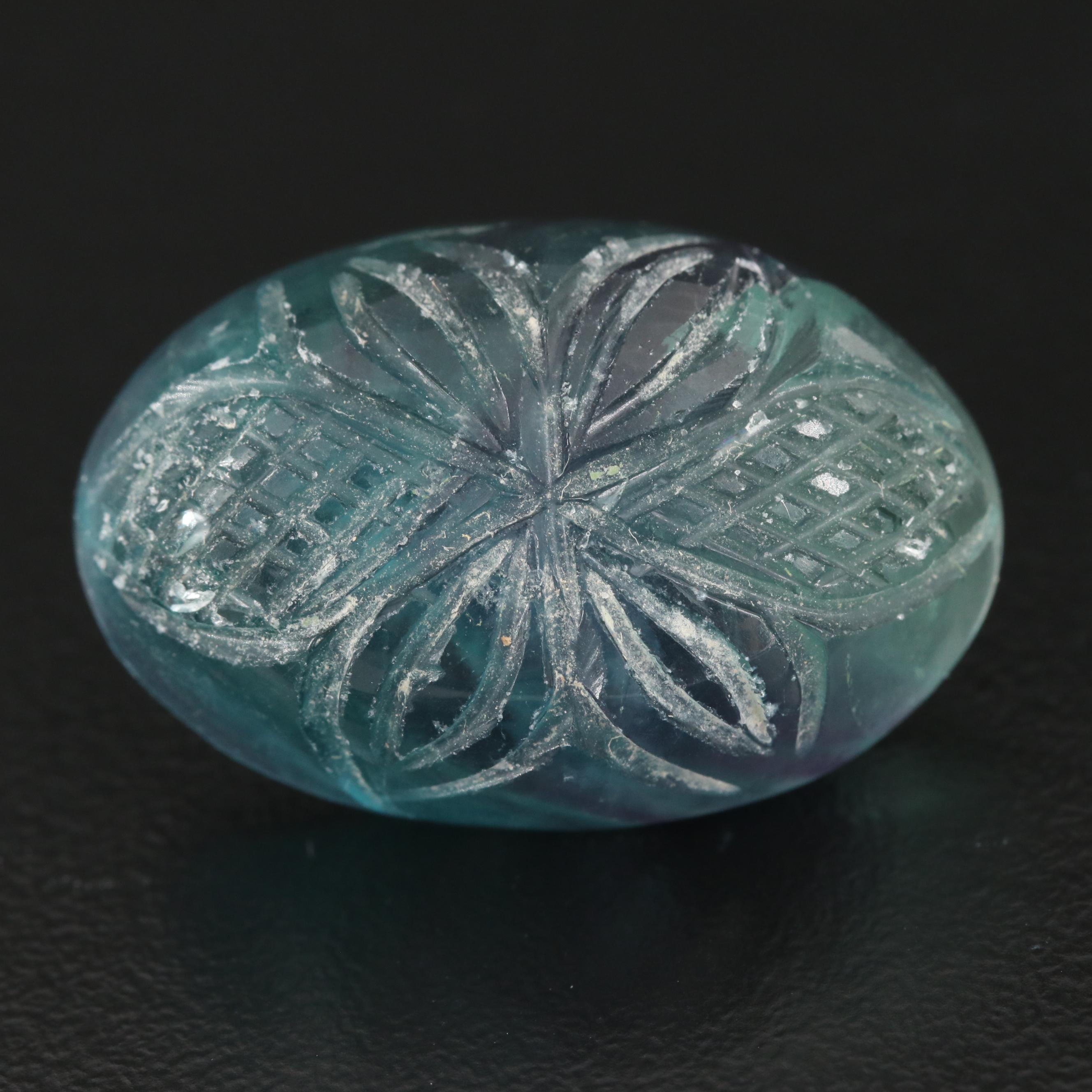 Loose 40.63 CT Carved Oval Parti Colored Fluorite Cabochon