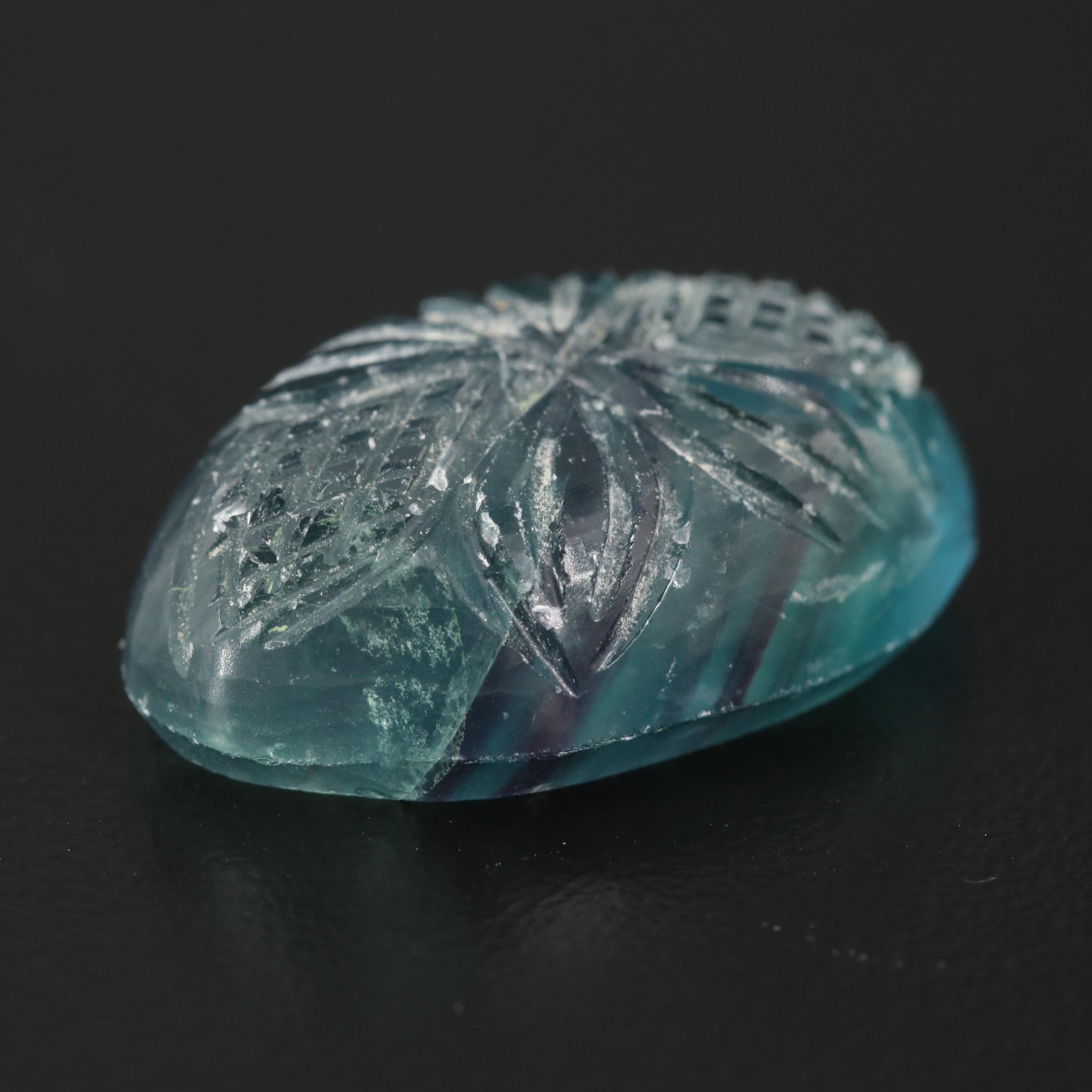 Loose 40.63 CT Carved Oval Parti Colored Fluorite Cabochon