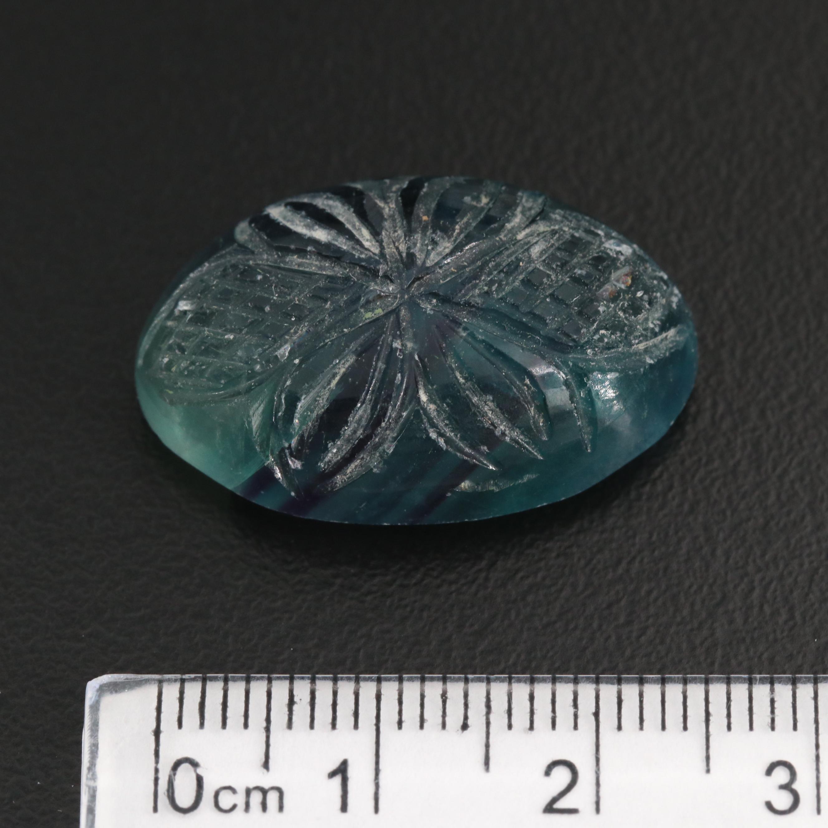 Loose 40.63 CT Carved Oval Parti Colored Fluorite Cabochon