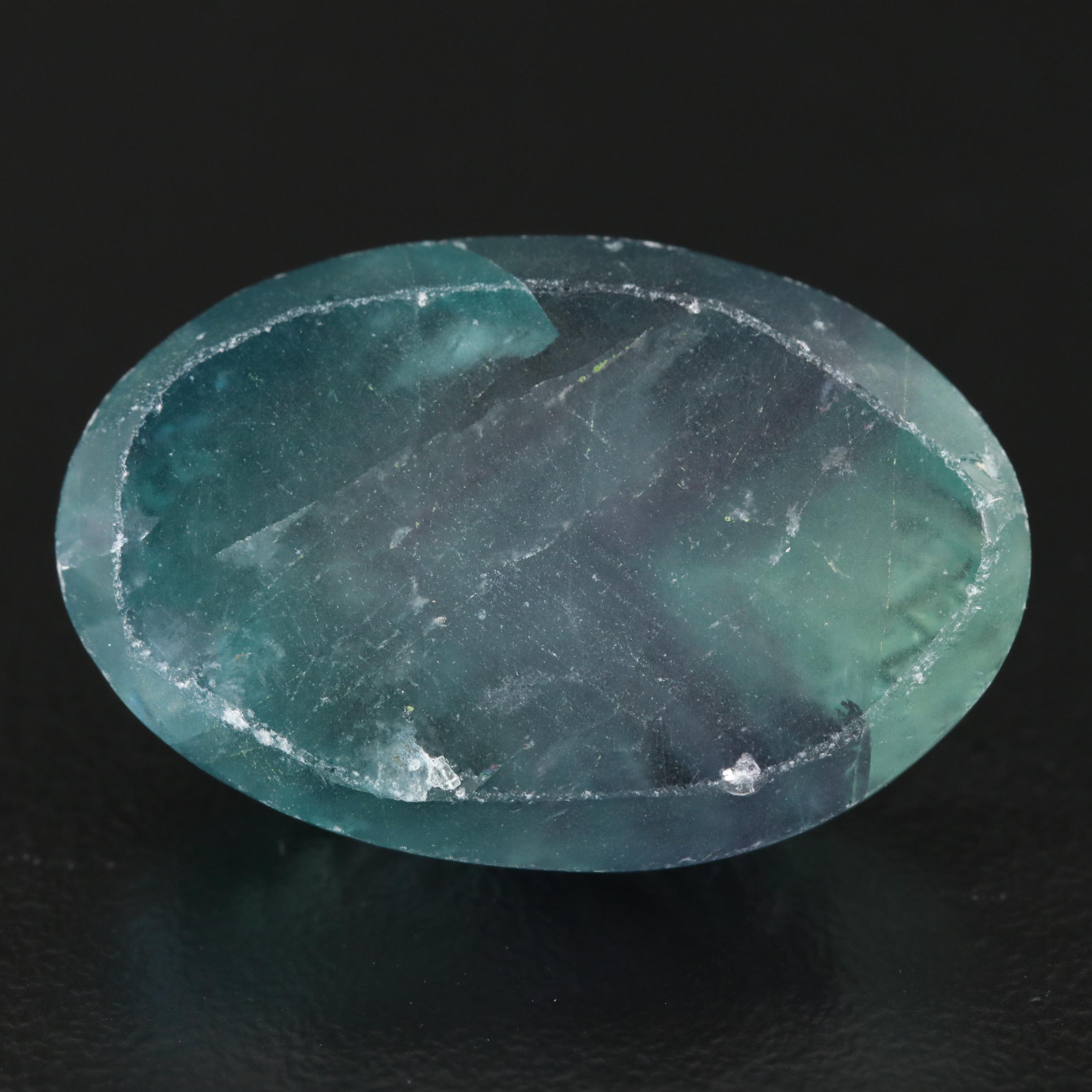 Loose 40.63 CT Carved Oval Parti Colored Fluorite Cabochon
