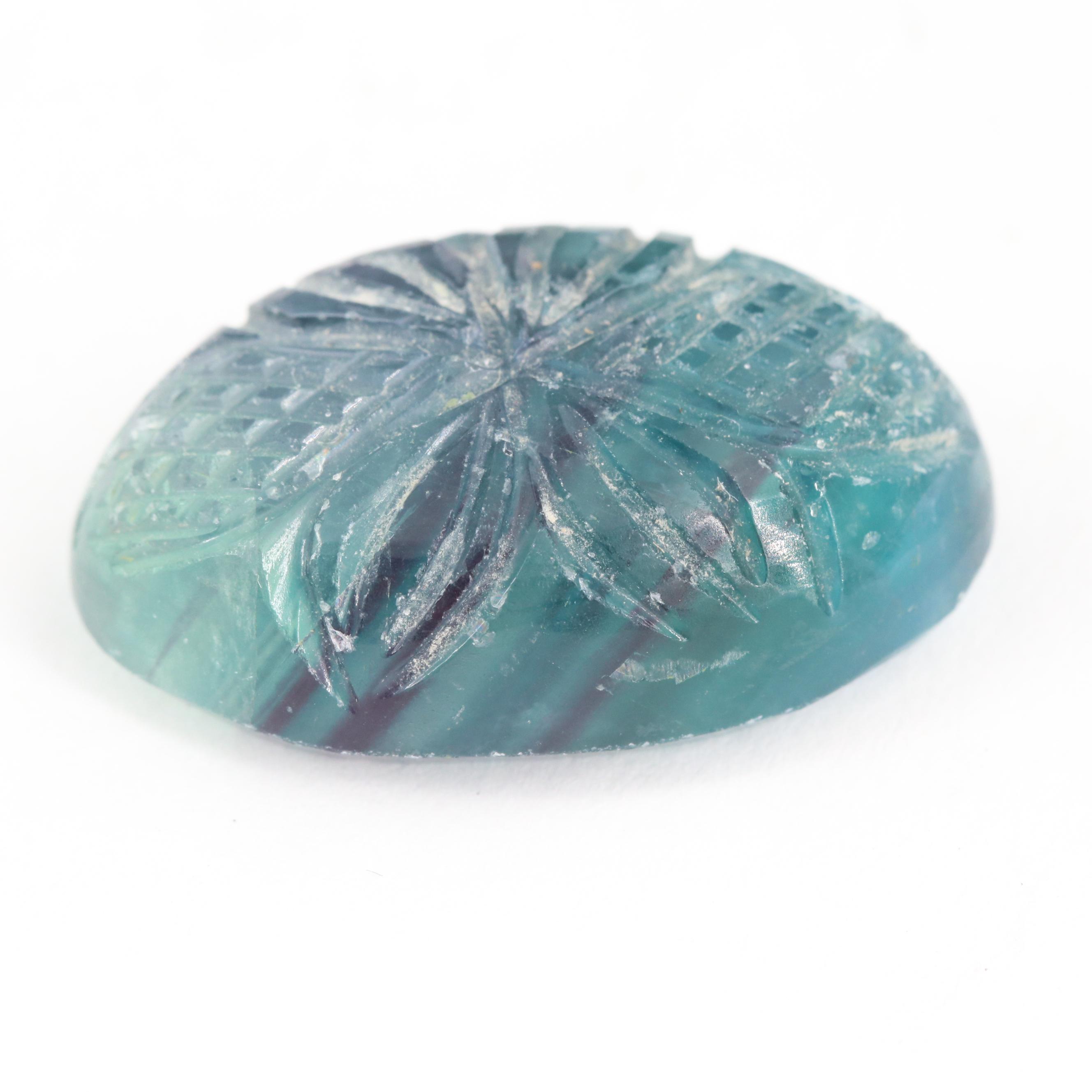 Loose 40.63 CT Carved Oval Parti Colored Fluorite Cabochon