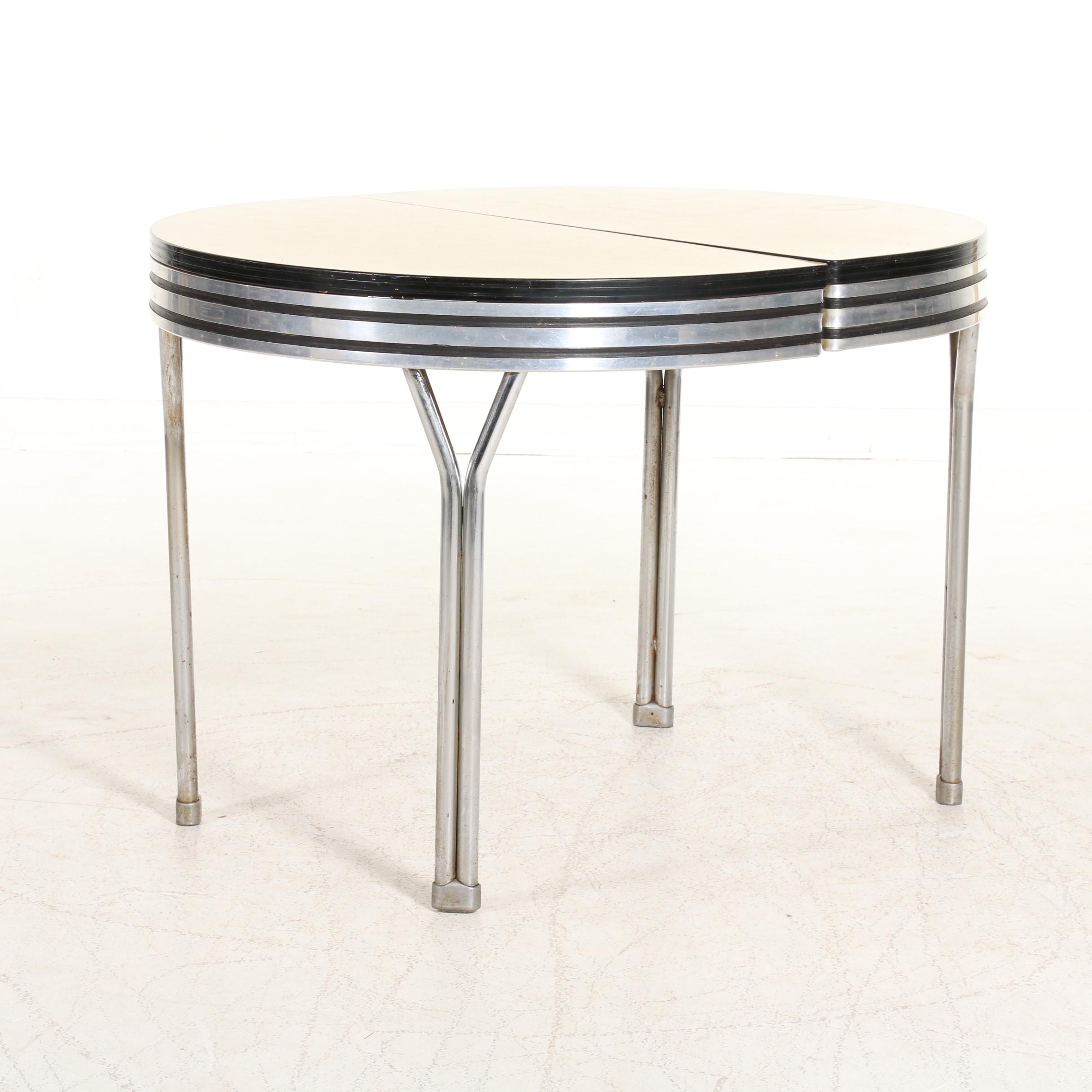 Art Deco Chrome and Laminate Dining Table, Matching Chairs, Early to Mid 20th C