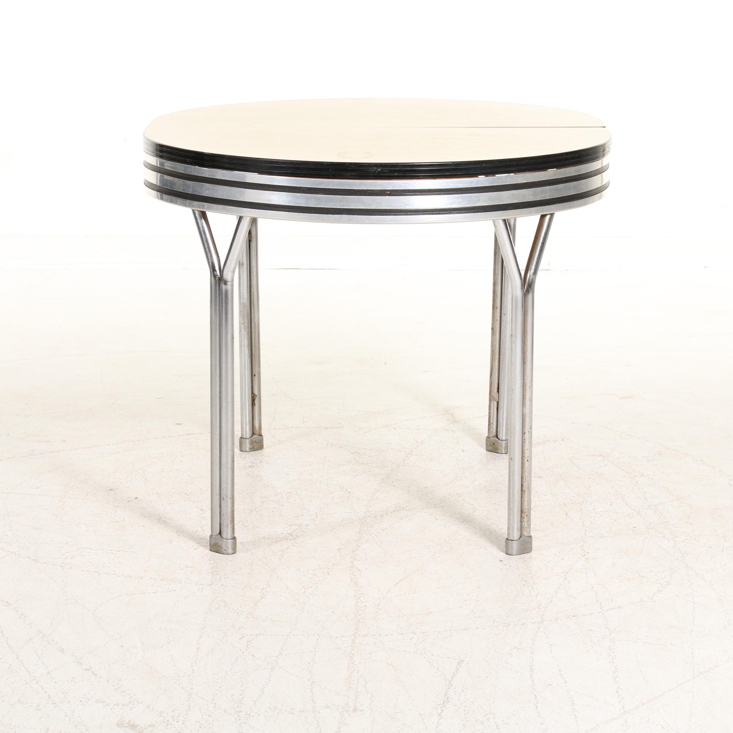 Art Deco Chrome and Laminate Dining Table, Matching Chairs, Early to Mid 20th C