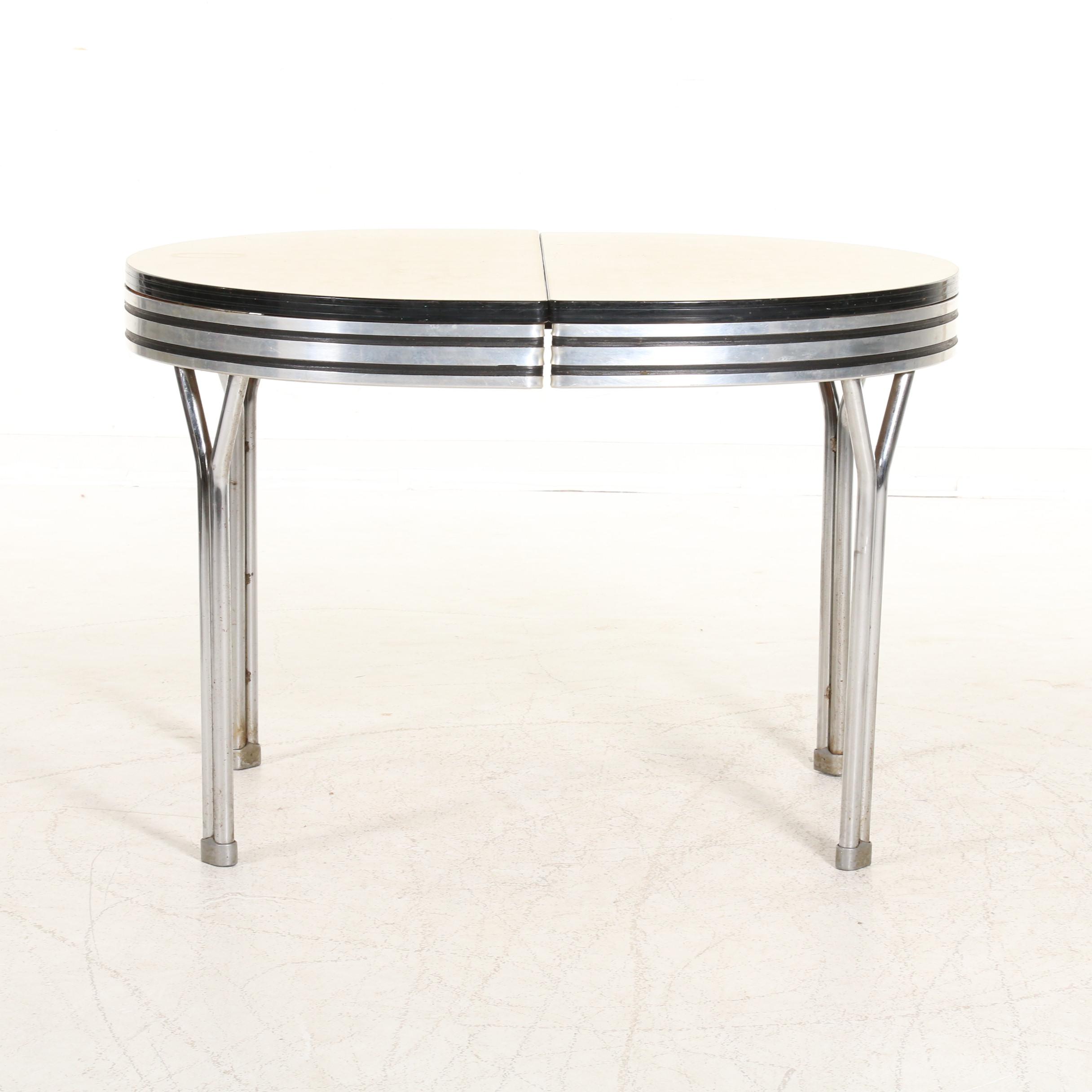 Art Deco Chrome and Laminate Dining Table, Matching Chairs, Early to Mid 20th C