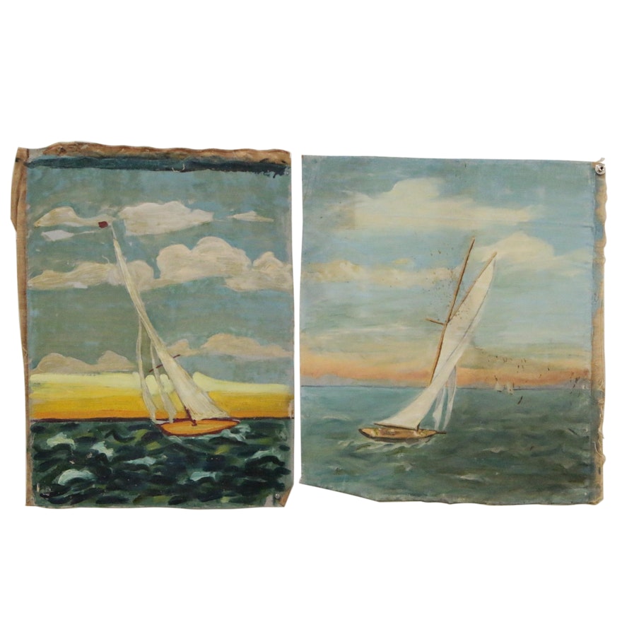 Nautical Oil Paintings of Sailboats, 20th Century