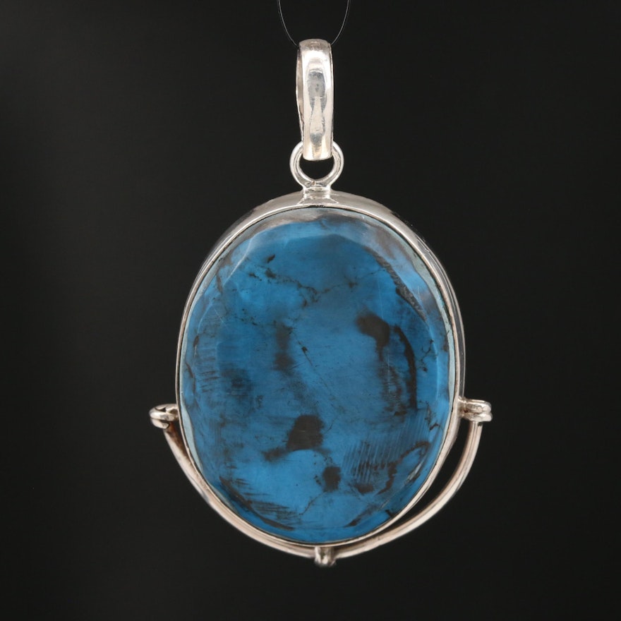 Sterling Faux Turquoise Oval Pendant