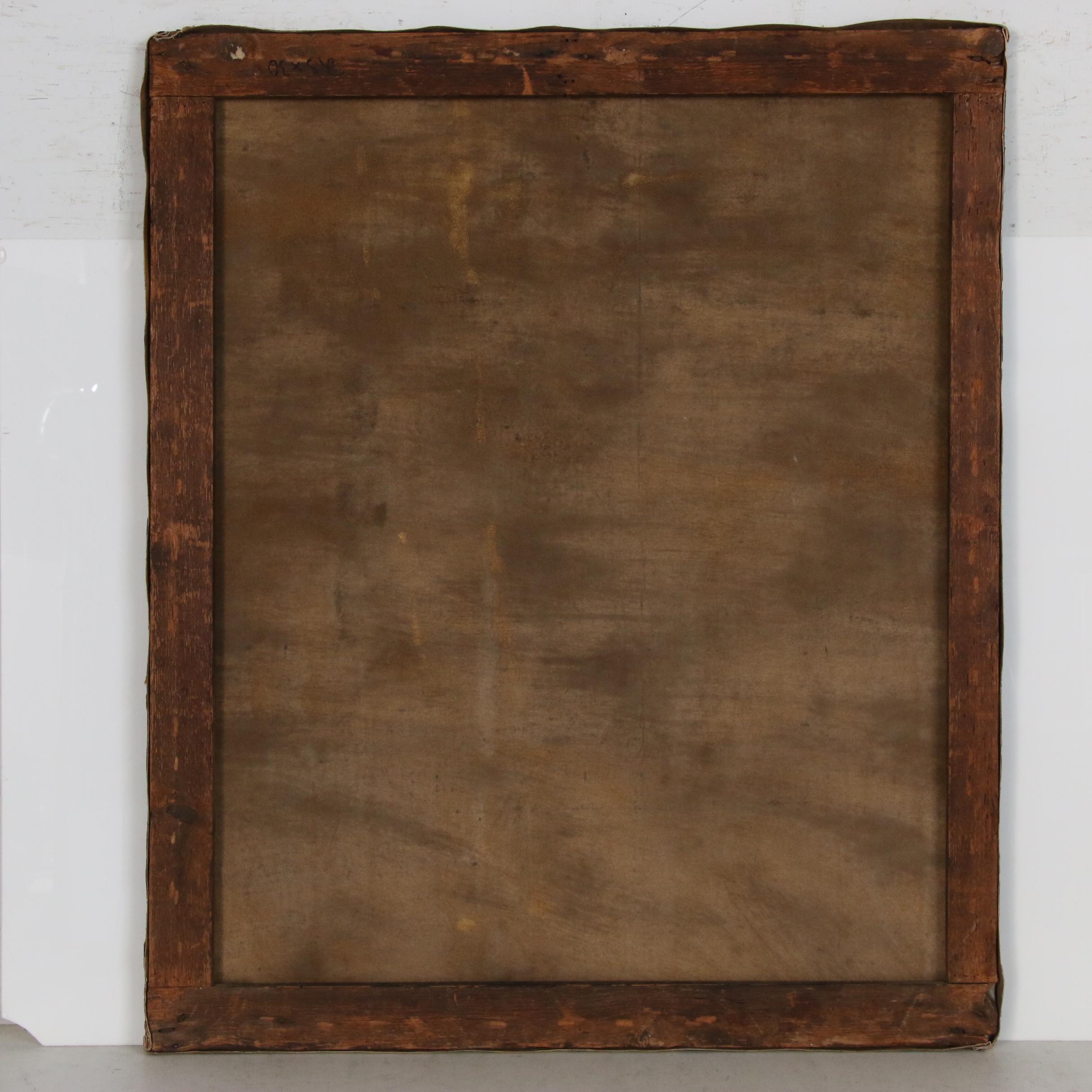 German School Oil Painting of Elderly Man Lighting a Pipe, 19th Century