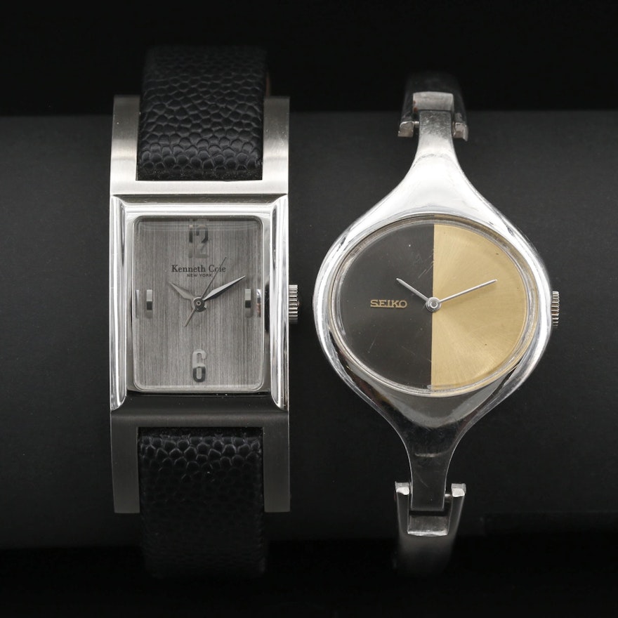 Pair of Stainless Steel Wristwatches Featuring Seiko and Kenneth Cole