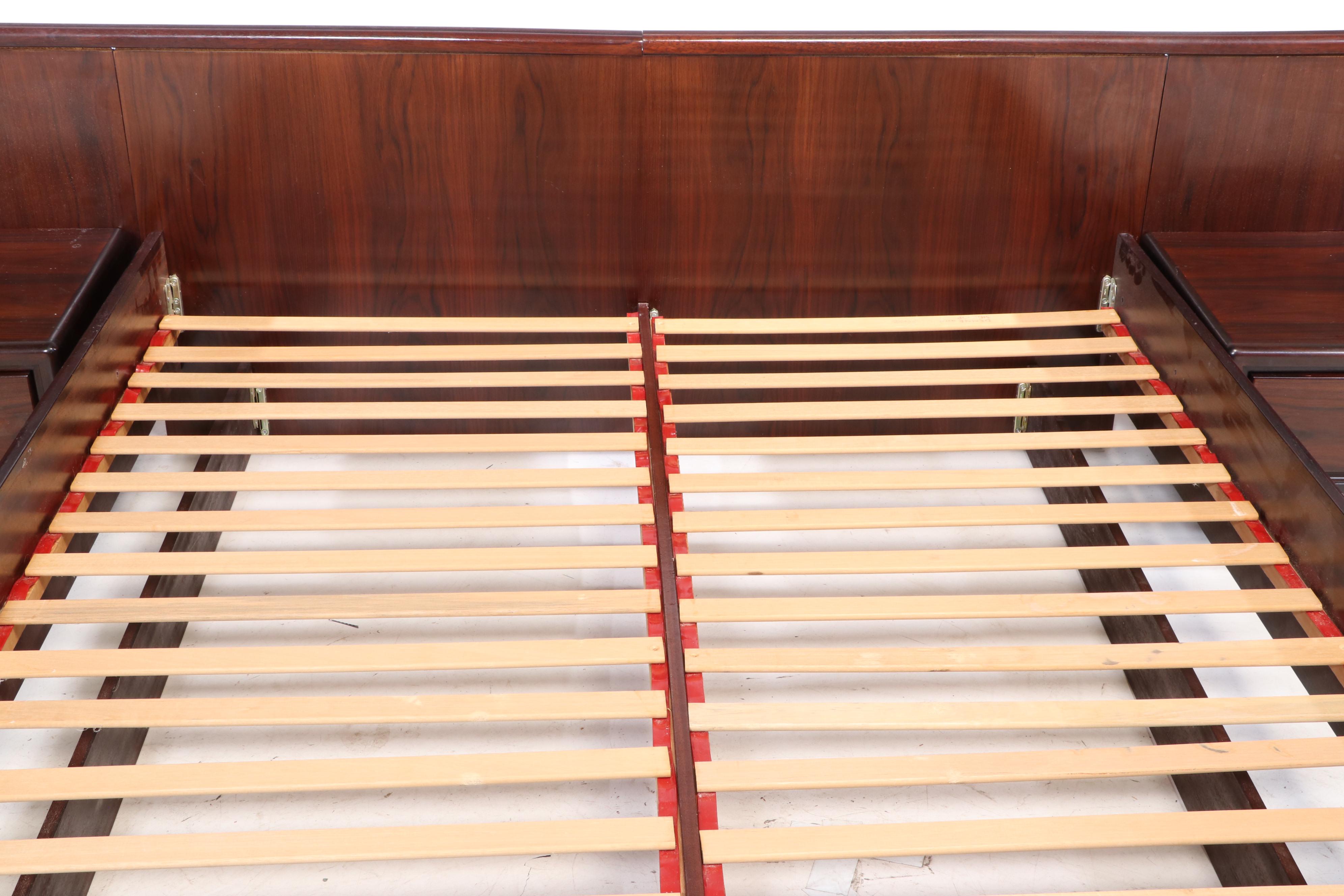 Modernist Rosewood Queen Size Platform Bed Frame with Attached Nightstands