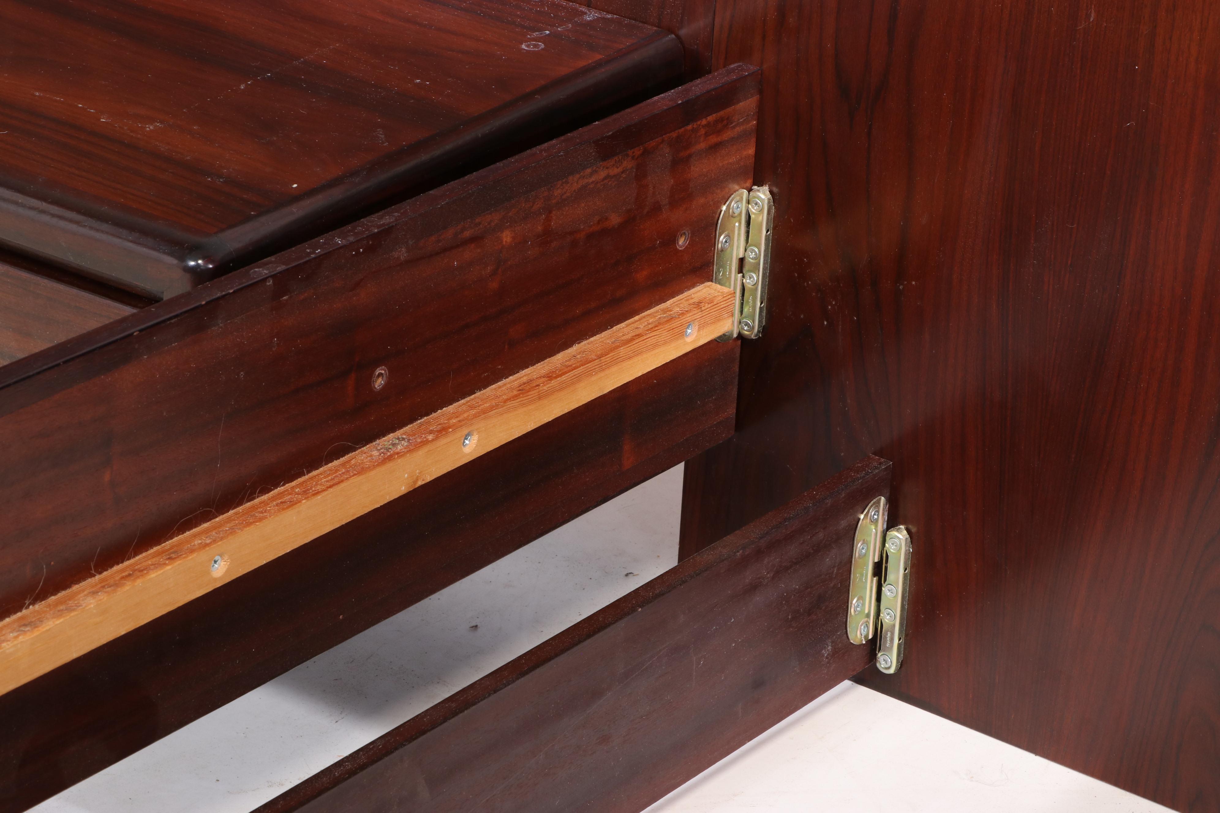 Modernist Rosewood Queen Size Platform Bed Frame with Attached Nightstands