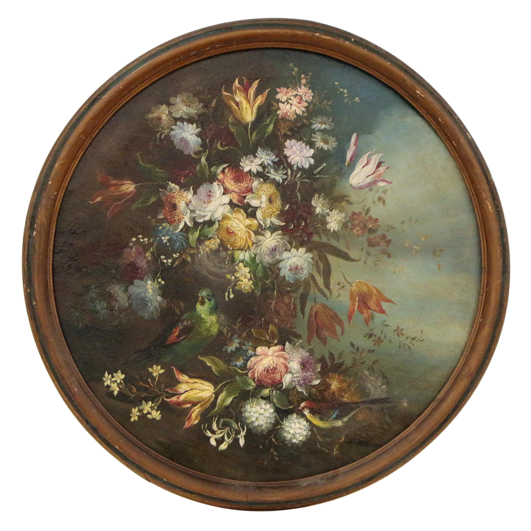 Victorian Floral Still Life with Birds Oil Painting