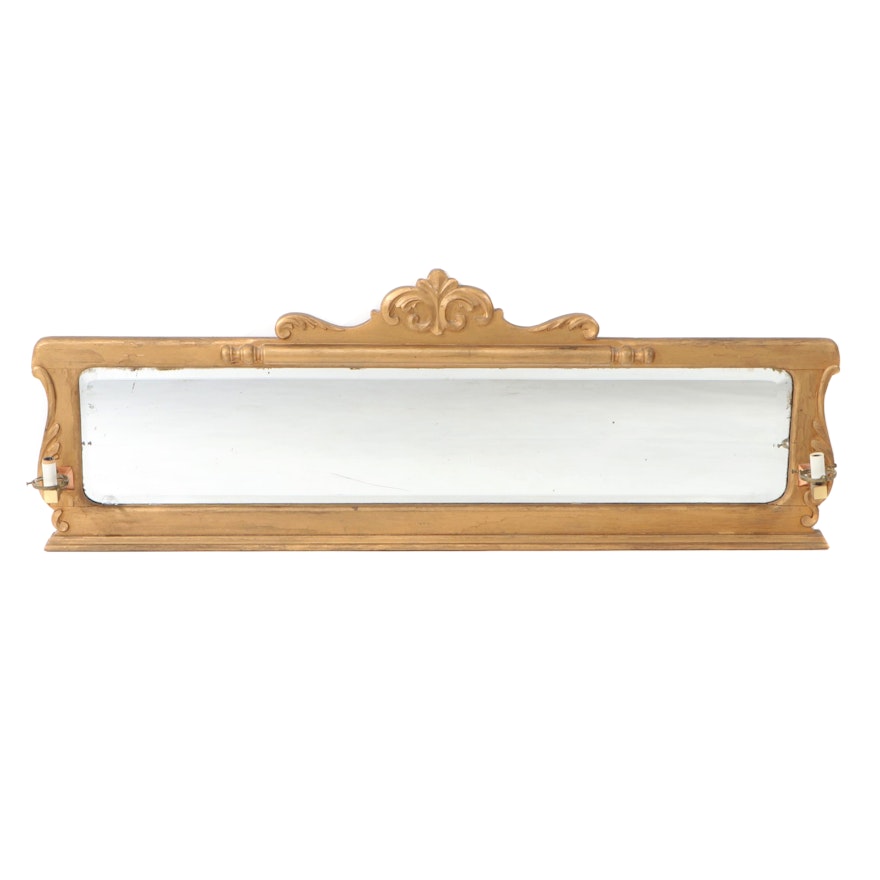 Giltwood Frame Rectangular Wall Mirror with Sconces