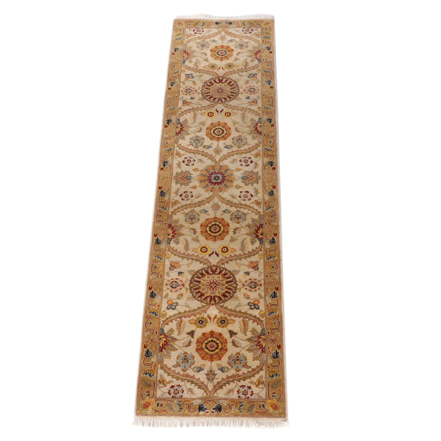 2'7 x 10'6 Hand-Knotted Floral Wool Carpet Runner