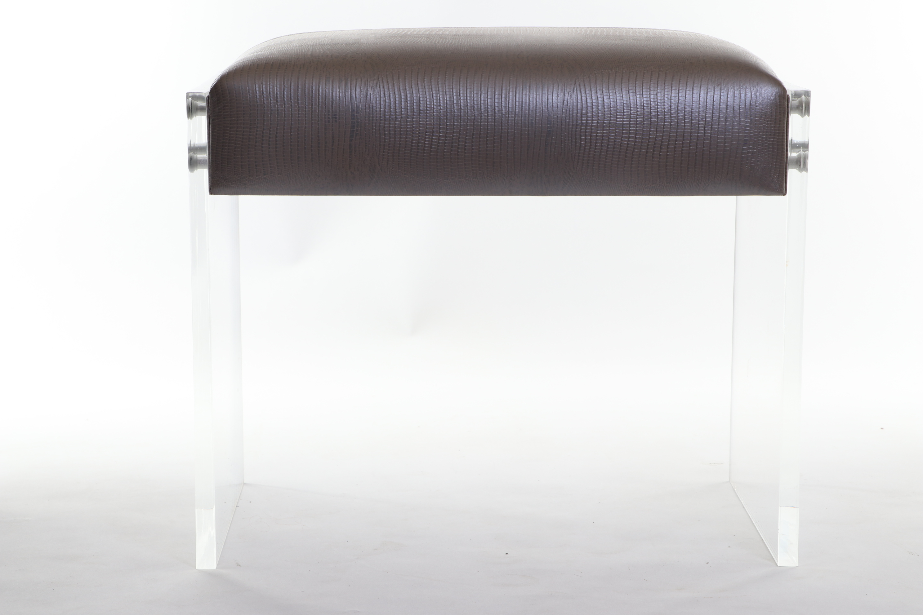 Interlude Home Acrylic Ottoman with Faux Leather Upholstery
