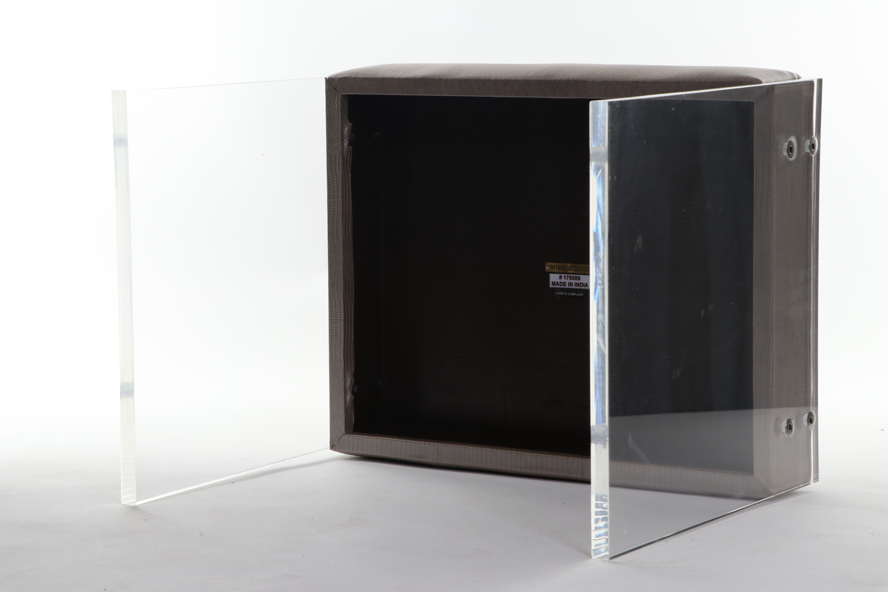 Interlude Home Acrylic Ottoman with Faux Leather Upholstery