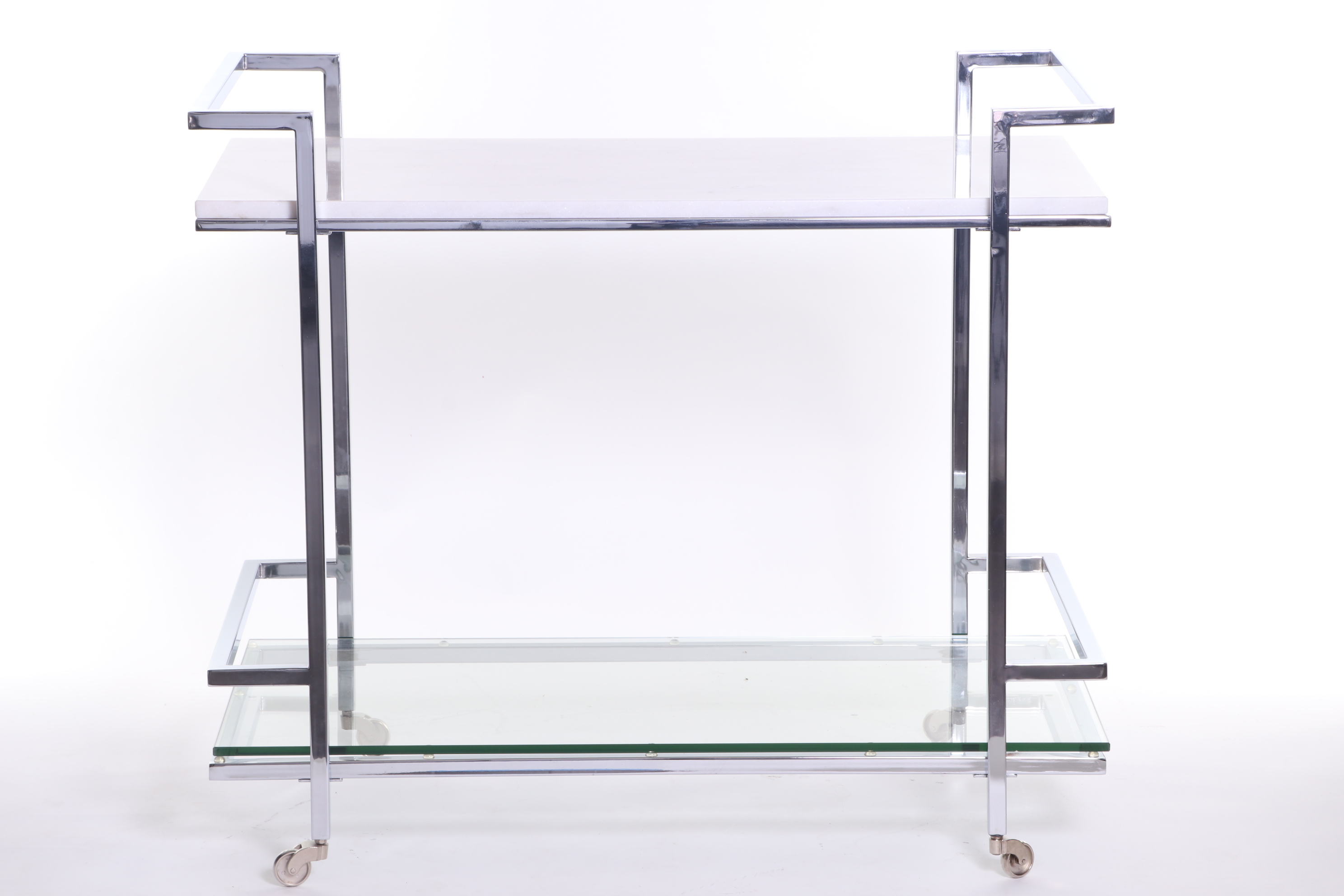 White Marble and Chrome Mobile Bar Cart, Contemporary