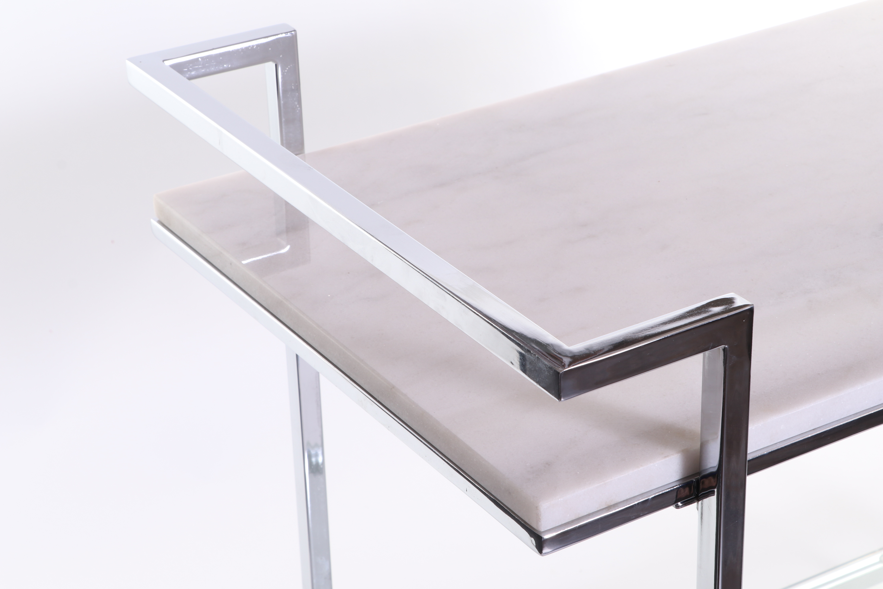 White Marble and Chrome Mobile Bar Cart, Contemporary