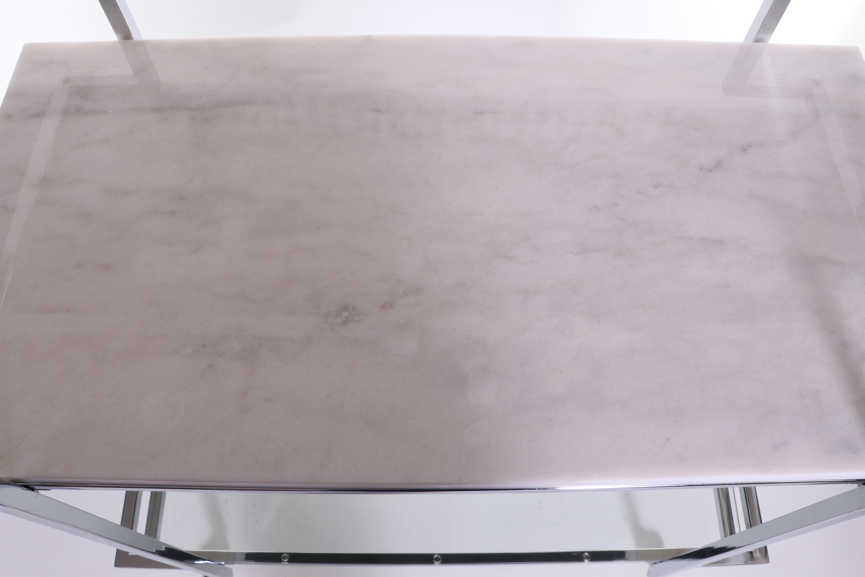 White Marble and Chrome Mobile Bar Cart, Contemporary