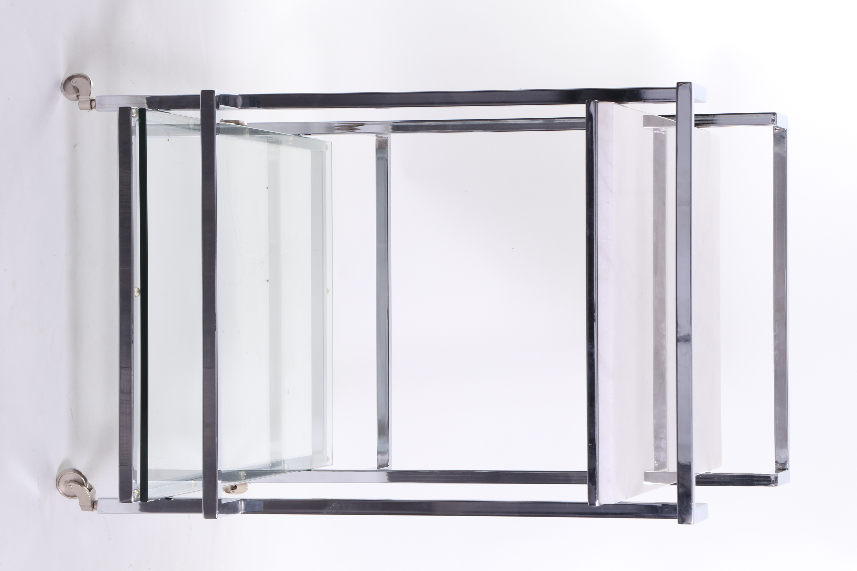 White Marble and Chrome Mobile Bar Cart, Contemporary
