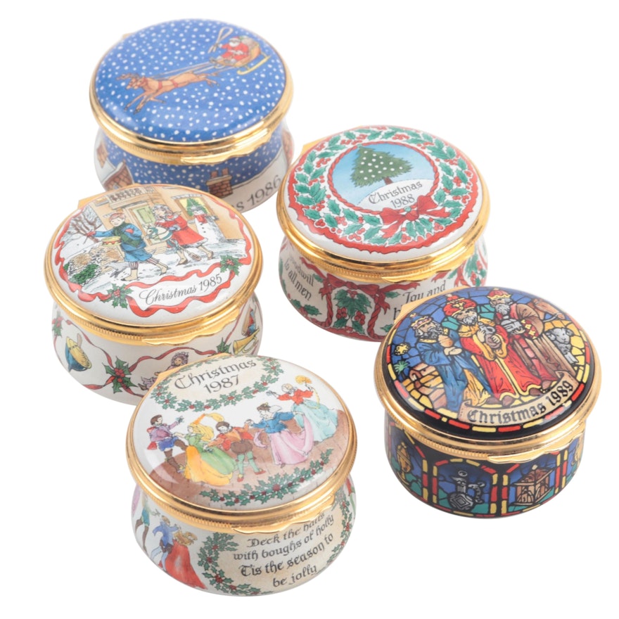 Halcyon Days Enamel Christmas Trinket Boxes, 1980s