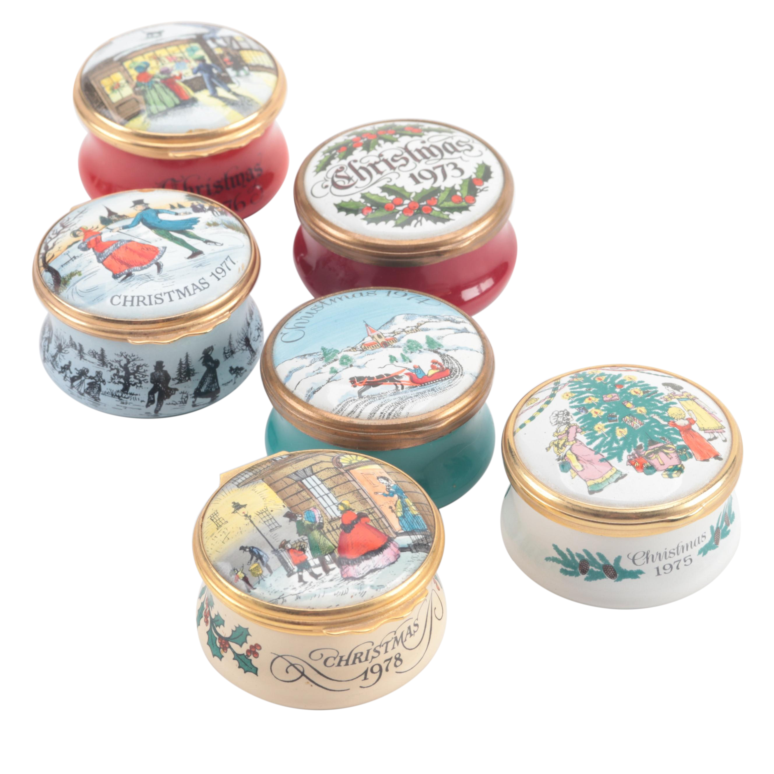 Halcyon Days Enamel Christmas Trinket Boxes, 1970s