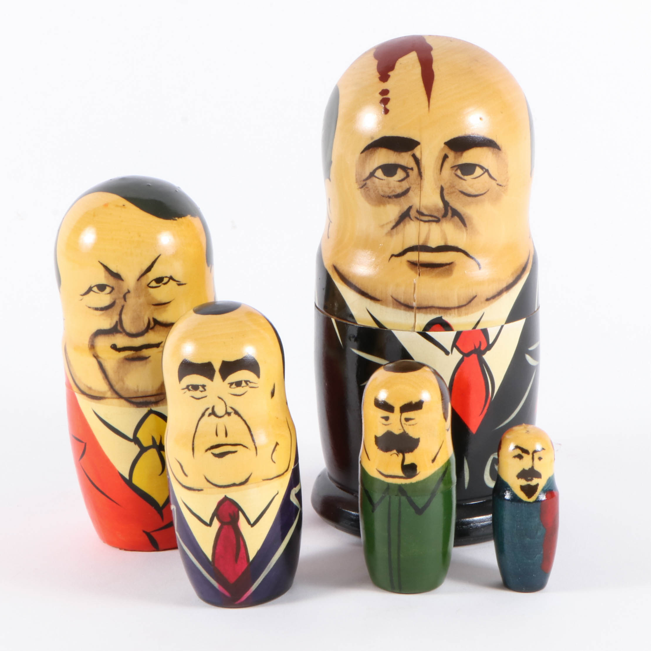 Soviet Union Leaders Hand-Painted Nesting Doll, Late 20th Century