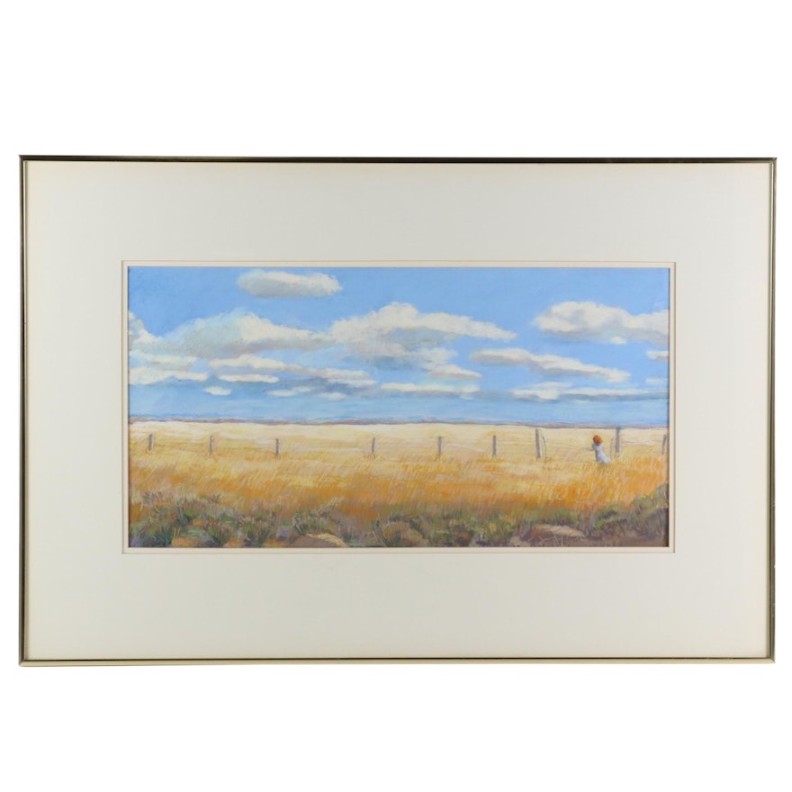 Sally and Walt Carlson Pastel Drawing of Grain Field with Young Girl, 1992