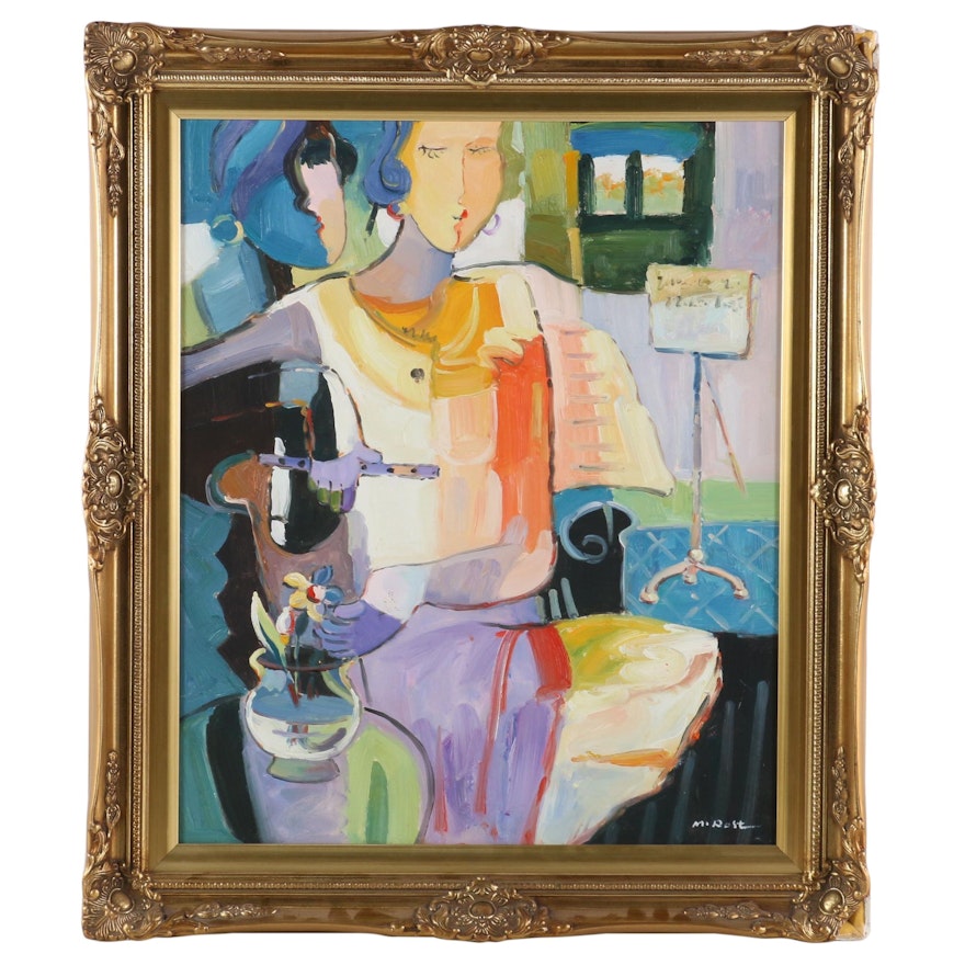 Fauvist Style Oil Painting Portrait of Woman with Flute