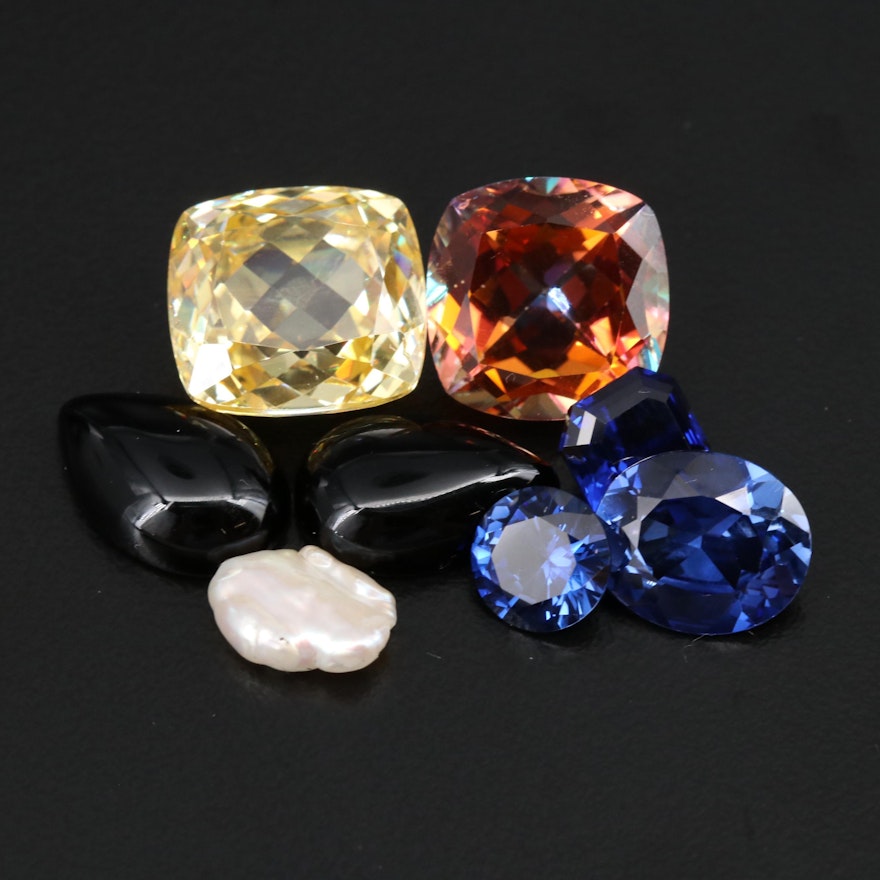 Loose 49.55 CTW Gemstone Selection Including Sapphire, Black Onyx and Pearl