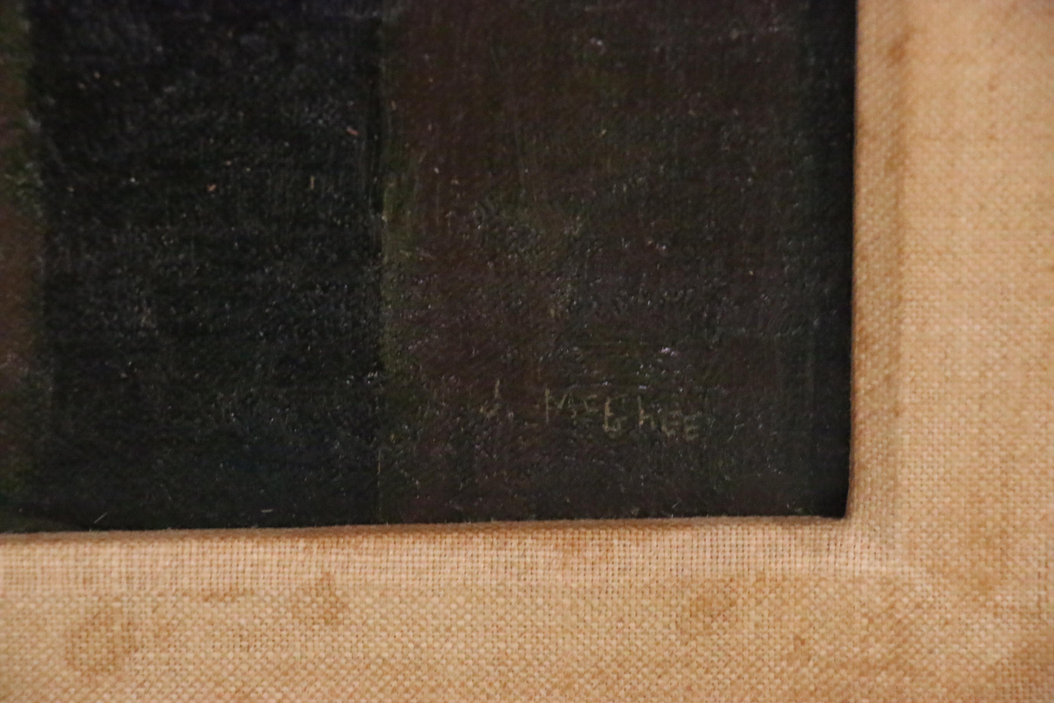 John McGhee Cubist Style Street Scene Oil Painting, Mid-Late 20th Century