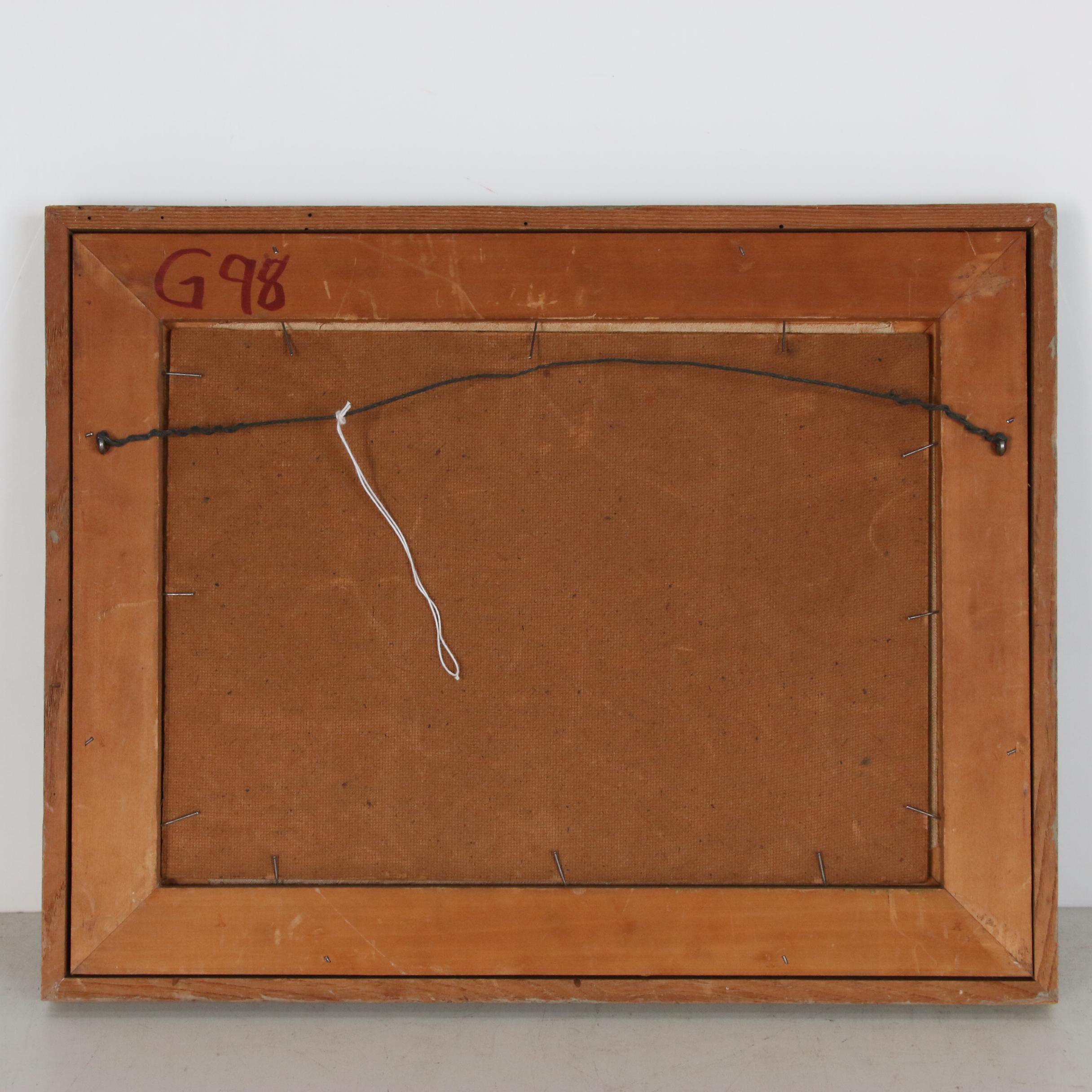 John McGhee Cubist Style Street Scene Oil Painting, Mid-Late 20th Century