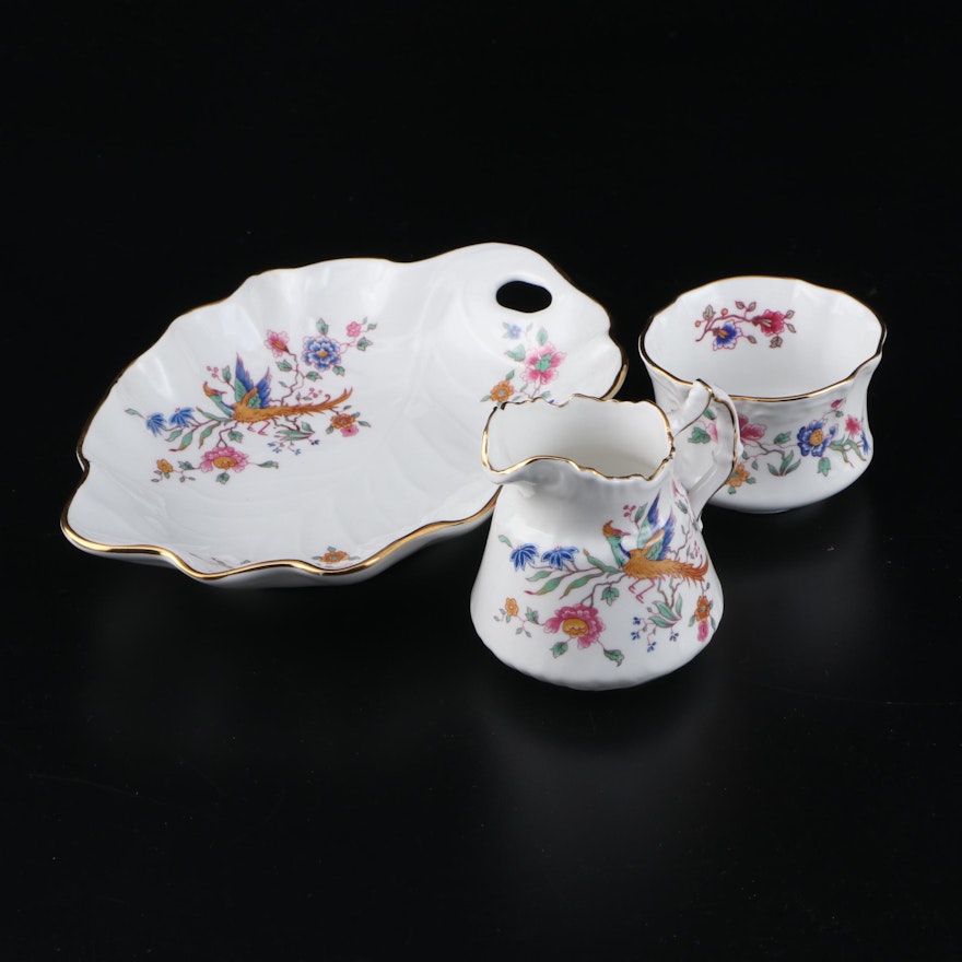 Hammersley "Bird of Paradise" Bone China Creamer, Sugar, and Dish