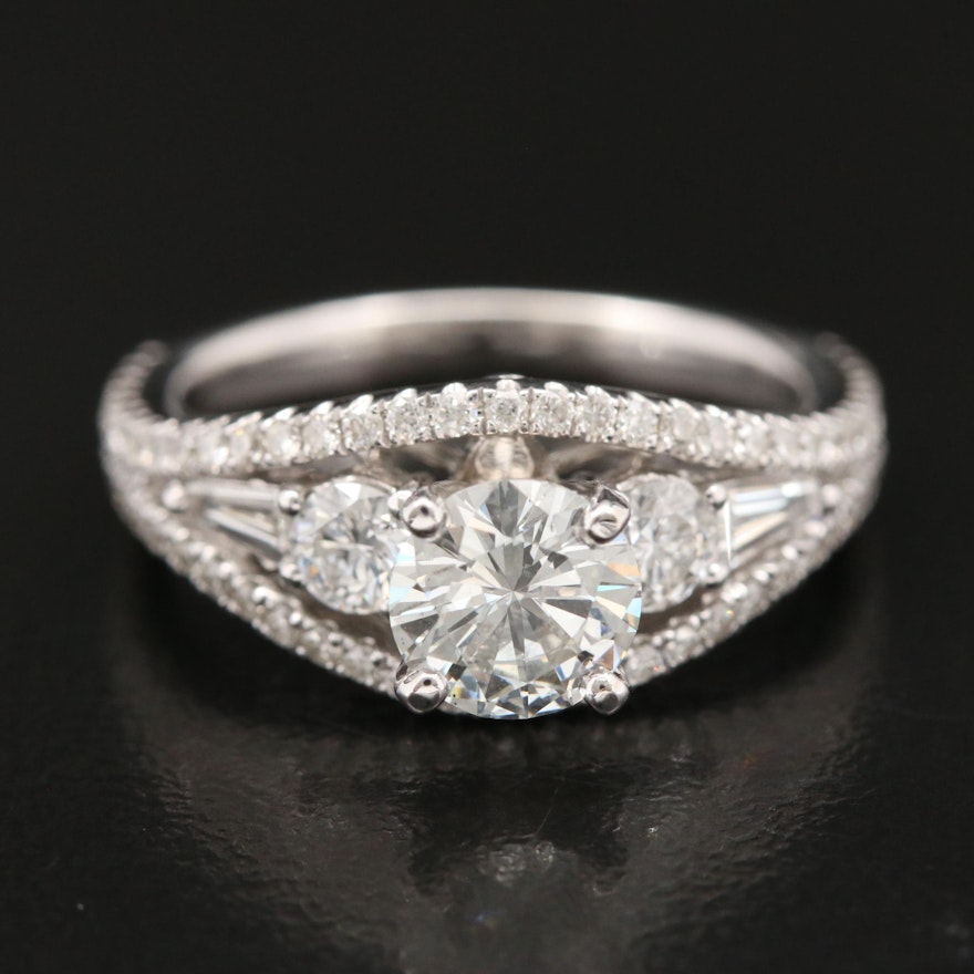 14K 1.56 CTW Diamond Tapered Ring with GIA Report