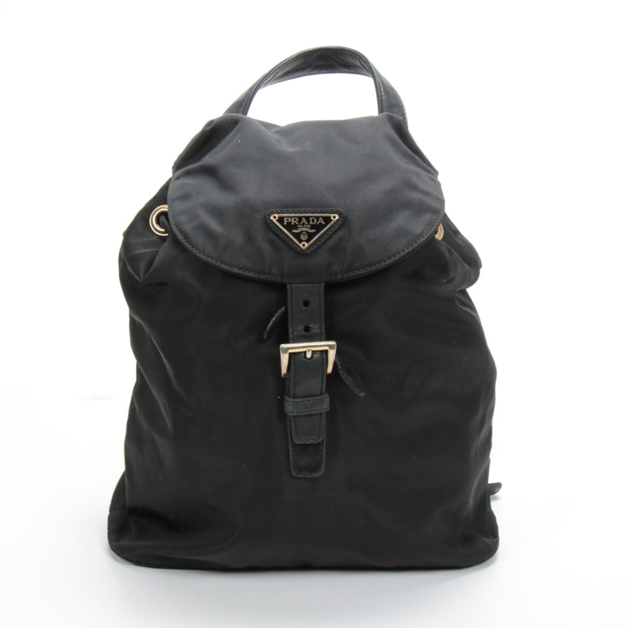 Prada Chain Strap Backpack Purse in Black Tessuto Nylon