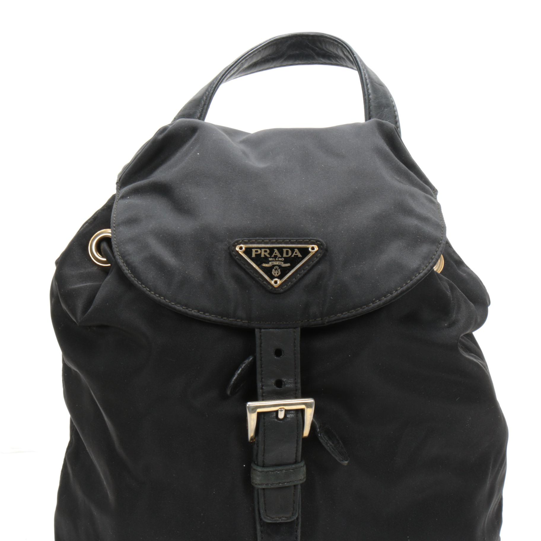 Prada Chain Strap Backpack Purse in Black Tessuto Nylon
