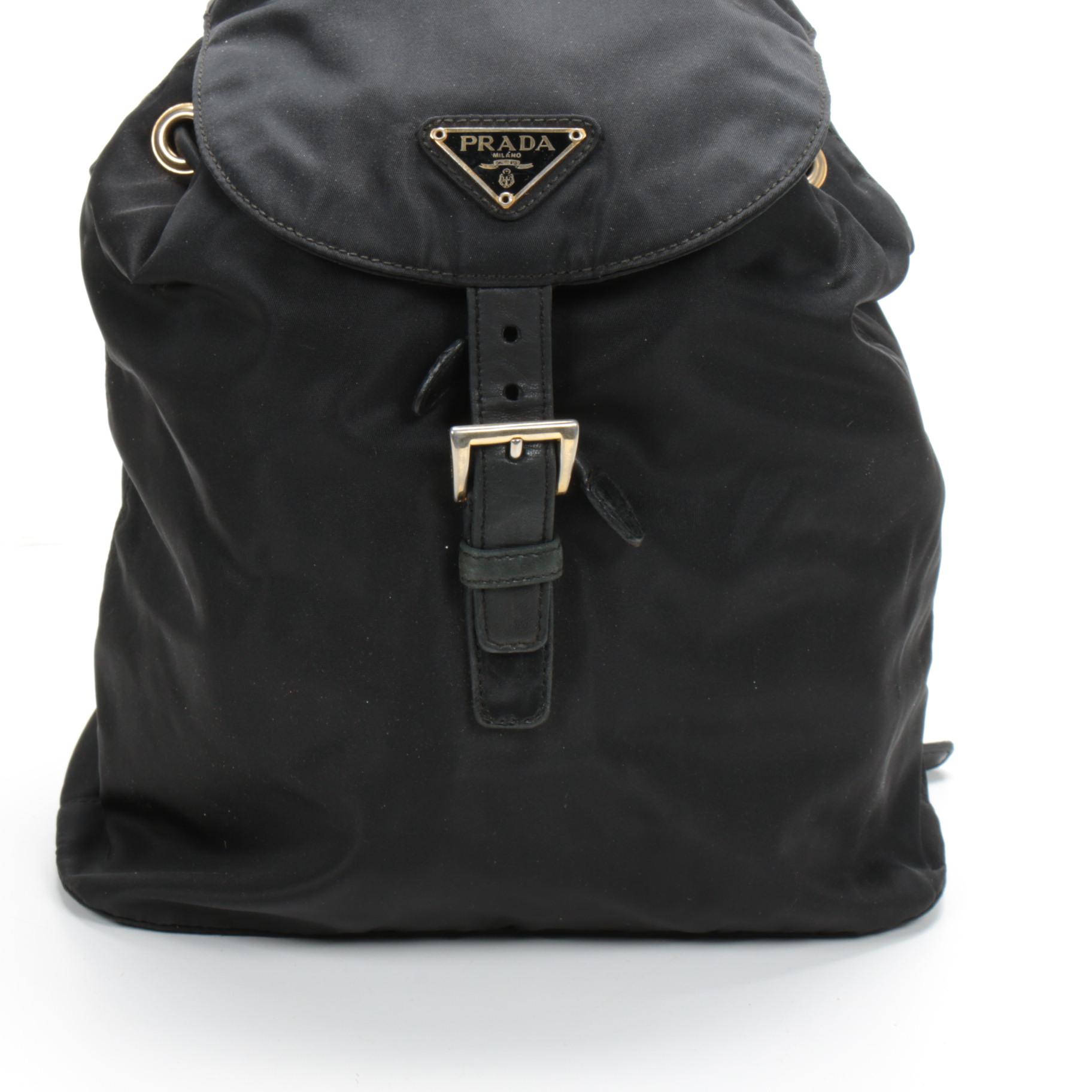 Prada Chain Strap Backpack Purse in Black Tessuto Nylon