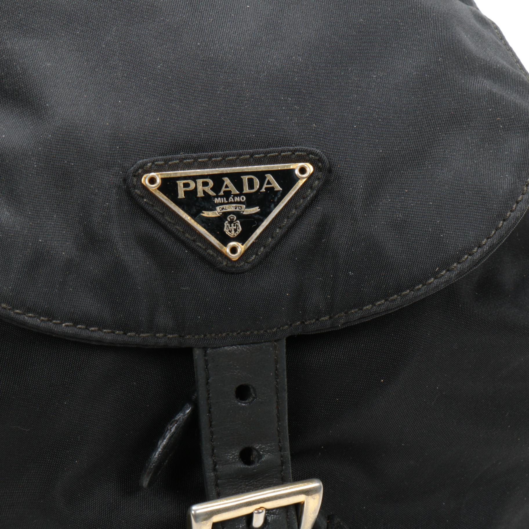 Prada Chain Strap Backpack Purse in Black Tessuto Nylon
