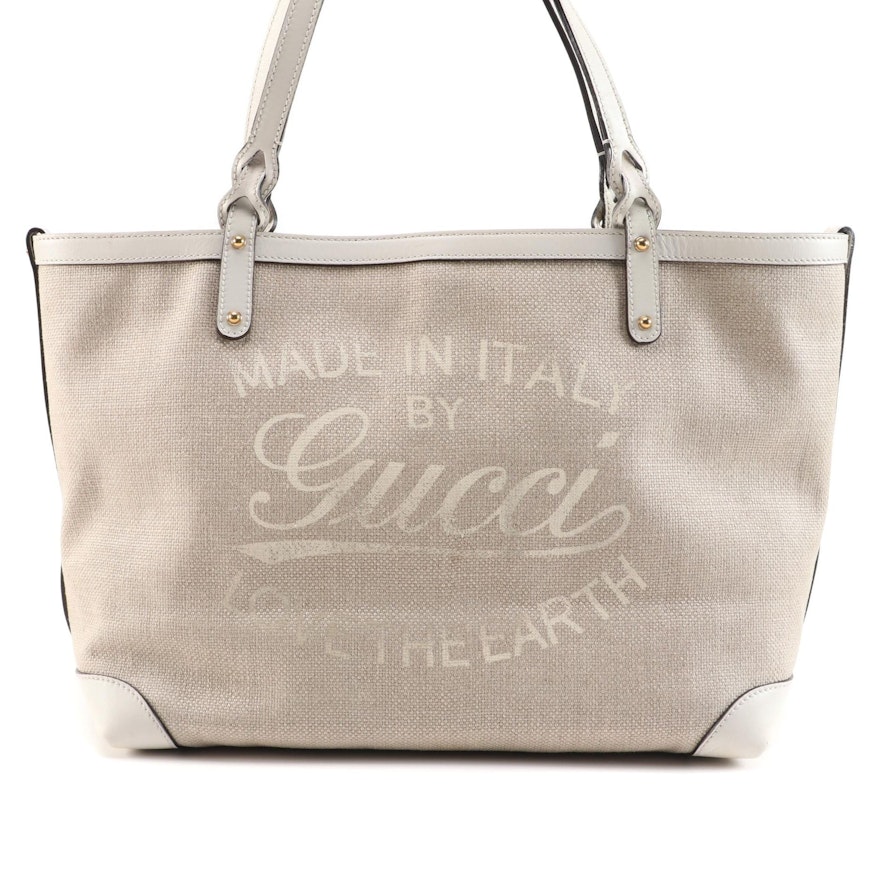 Gucci "Love The Earth" Canvas and Bone Leather Tote Bag with Accessories Pouch