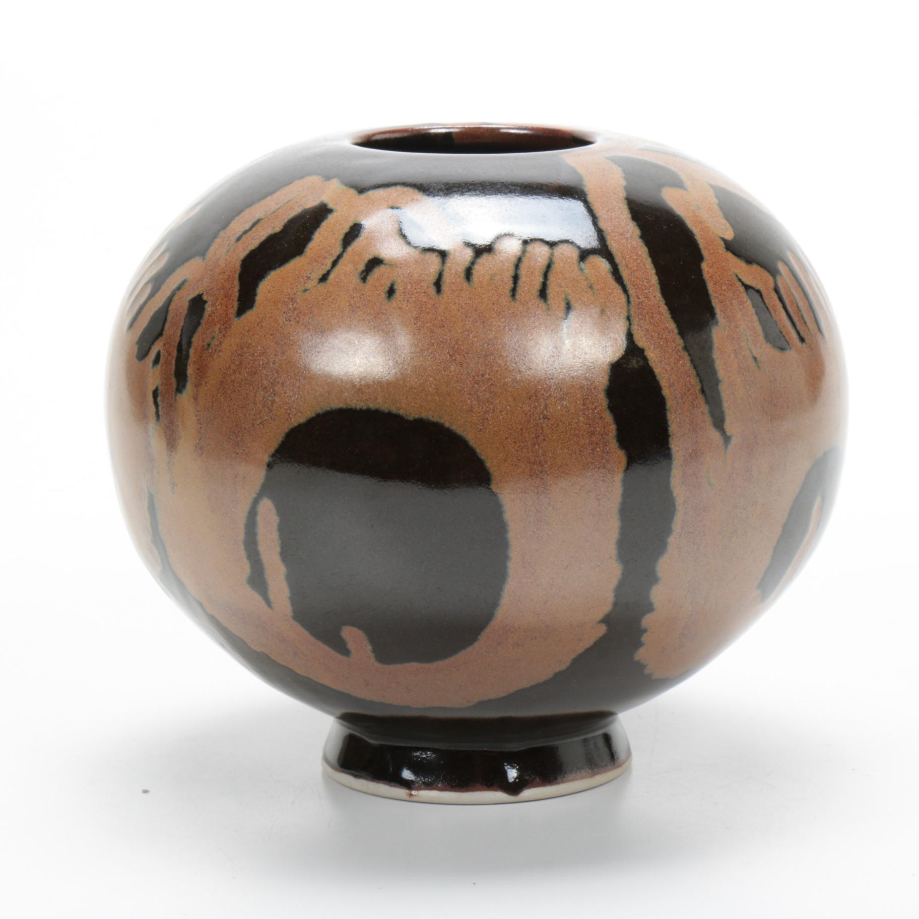 Narrow Land Art Pottery Earthenware Vase, Late 20th Century