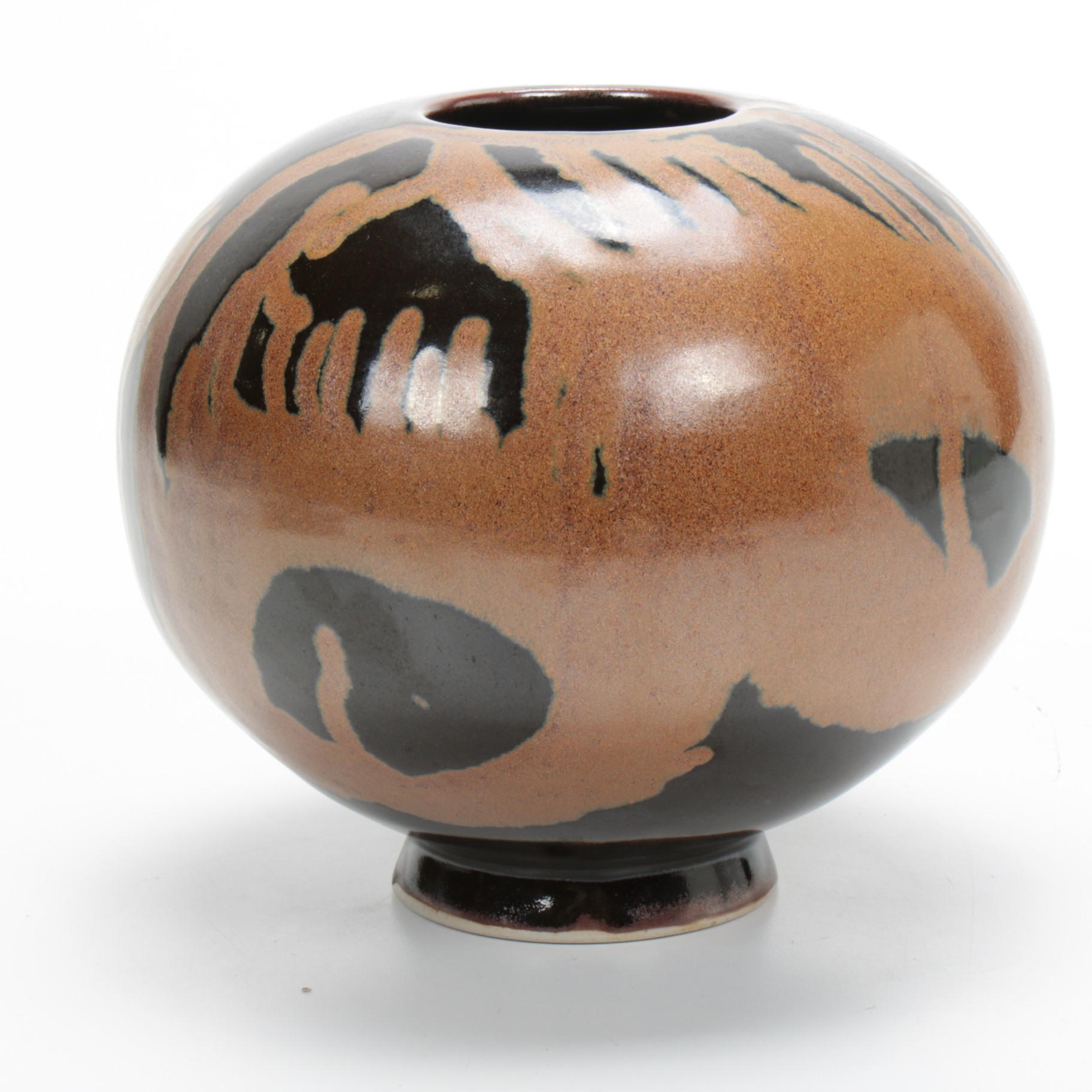 Narrow Land Art Pottery Earthenware Vase, Late 20th Century