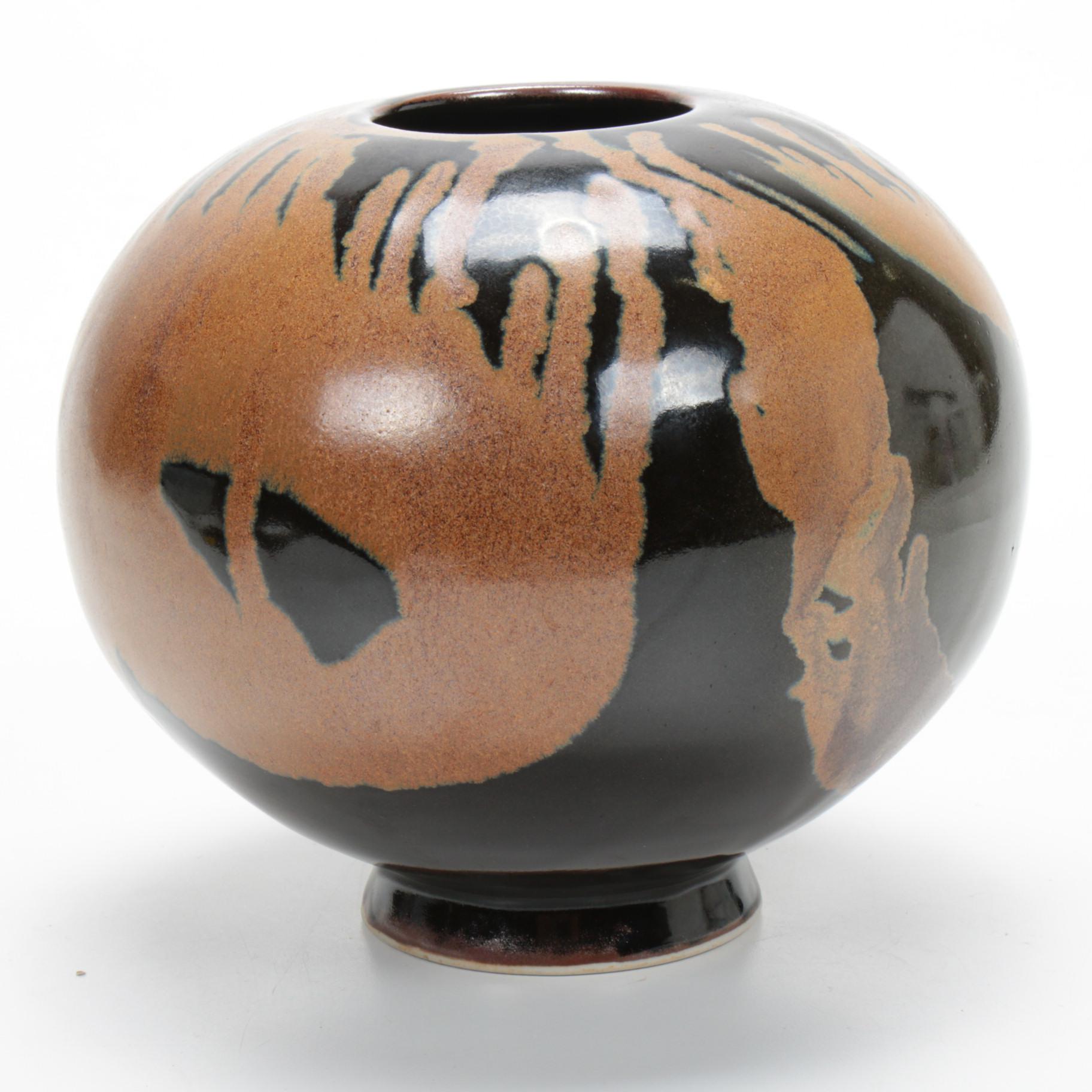 Narrow Land Art Pottery Earthenware Vase, Late 20th Century