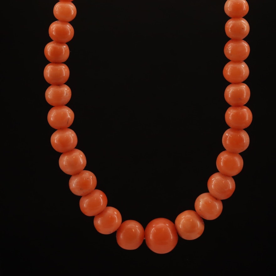 Vintage Graduated Coral Necklace with 14K Clasp