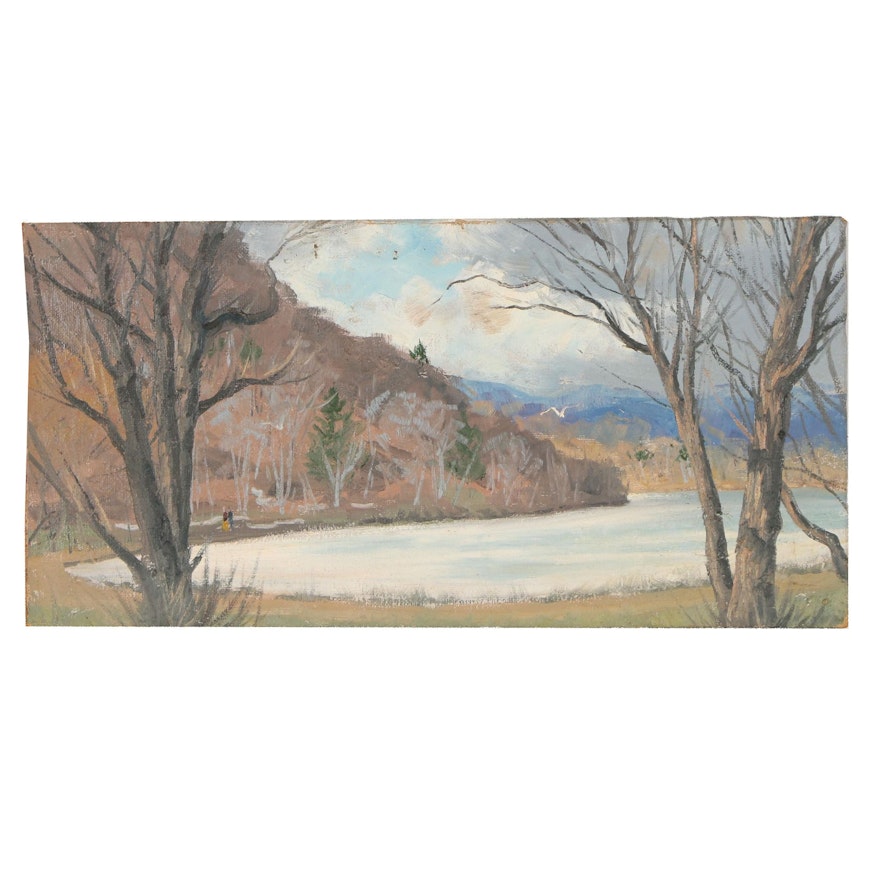 Joseph Di Gemma Lake Landscape Oil Painting
