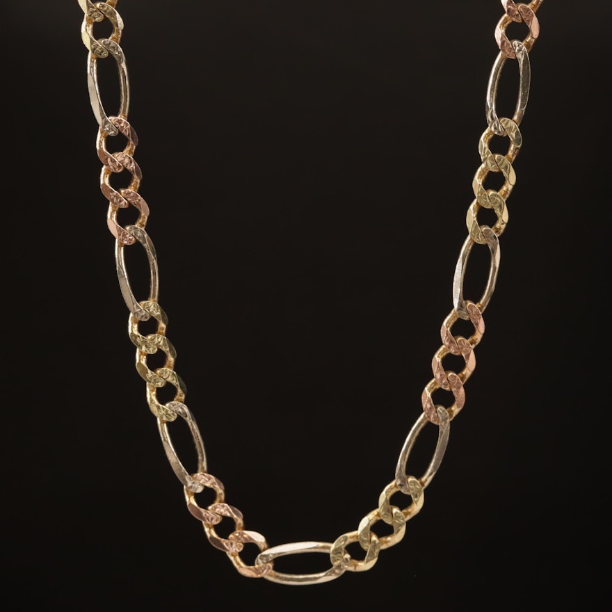 14K Tri Color Figaro Link Necklace